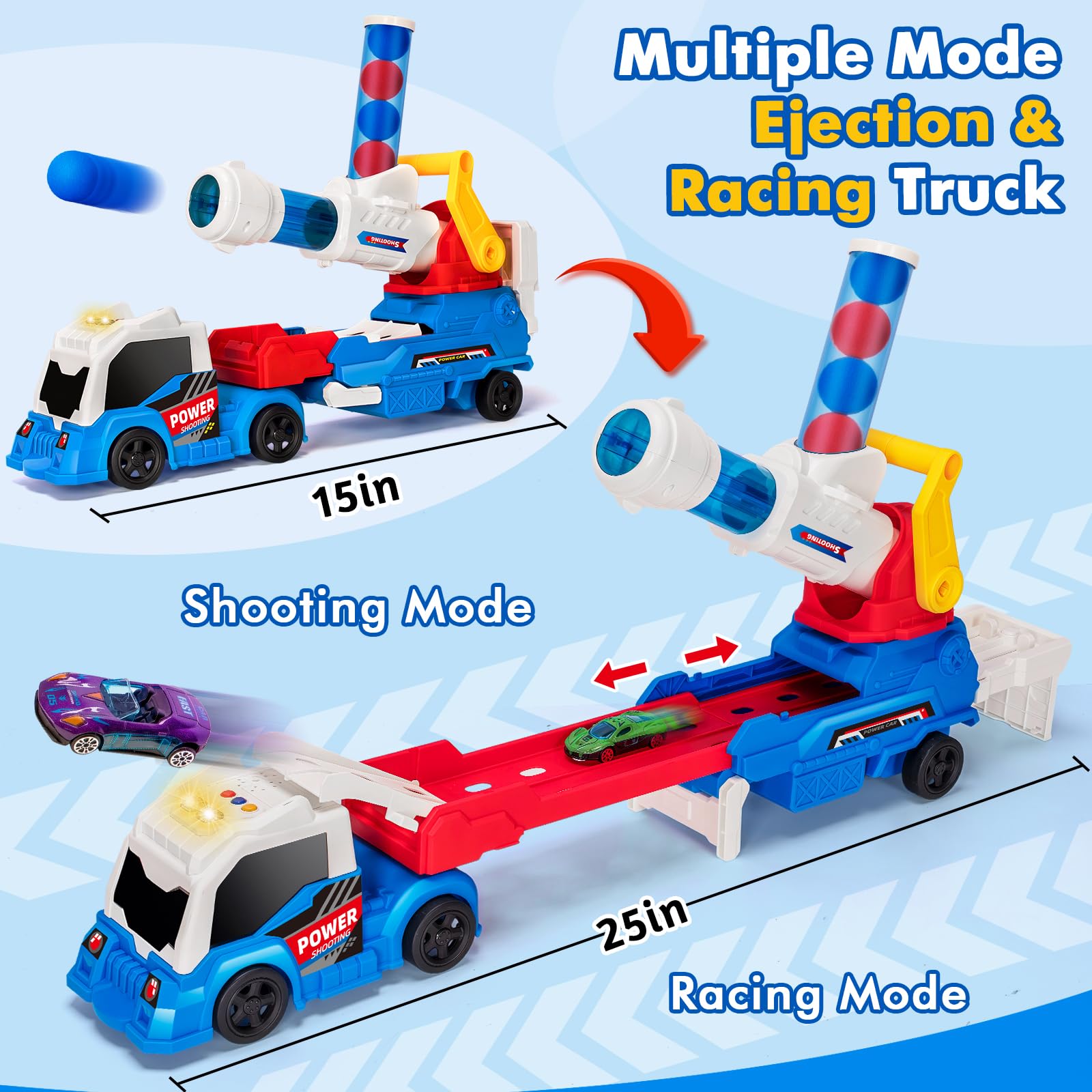 2 in 1Shooting Game Toy Guns Soft Balls Cannonballs Transport Semi Shooting Truck Toy Car with 2 Mini Racing Cars - 영상 7