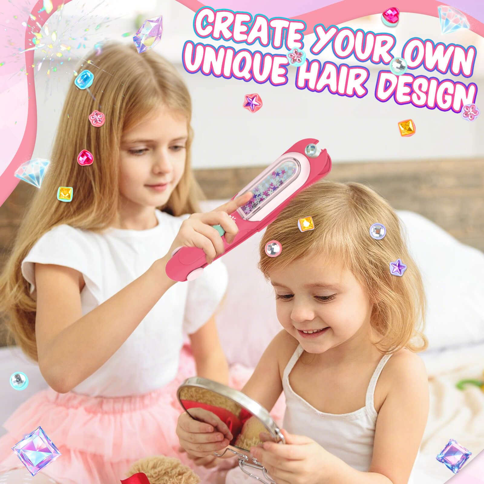 DIY Jewel Hair Kit Decoration Pretend Toy Kids Makeup Kit Set for Girls Hair Gem Stamper Kit - 영상 8