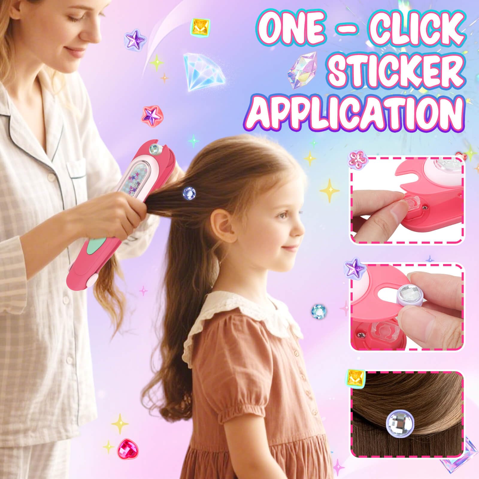 DIY Jewel Hair Kit Decoration Pretend Toy Kids Makeup Kit Set for Girls Hair Gem Stamper Kit - 영상 7