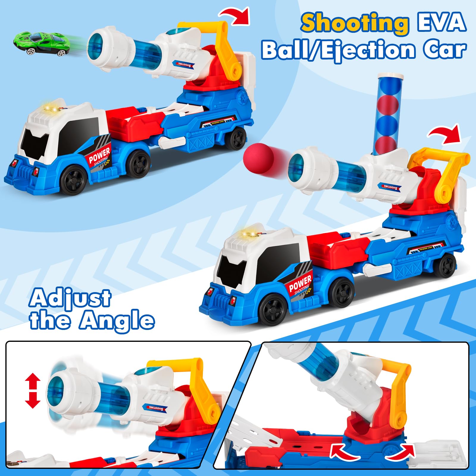 2 in 1Shooting Game Toy Guns Soft Balls Cannonballs Transport Semi Shooting Truck Toy Car with 2 Mini Racing Cars - 영상 6