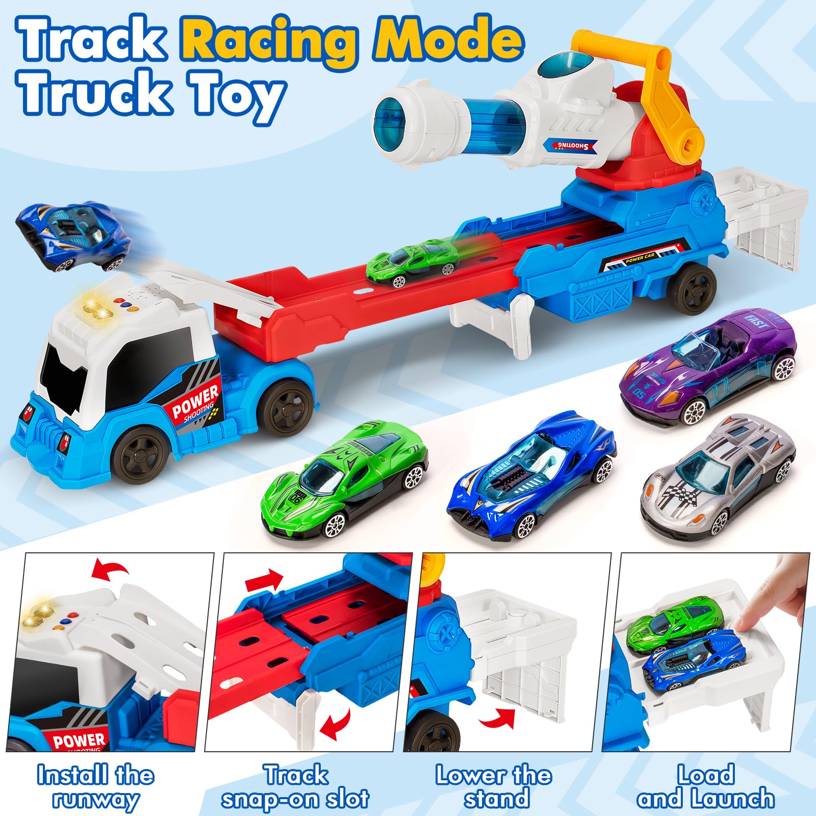 2 in 1Shooting Game Toy Guns Soft Balls Cannonballs Transport Semi Shooting Truck Toy Car with 2 Mini Racing Cars - 영상 5