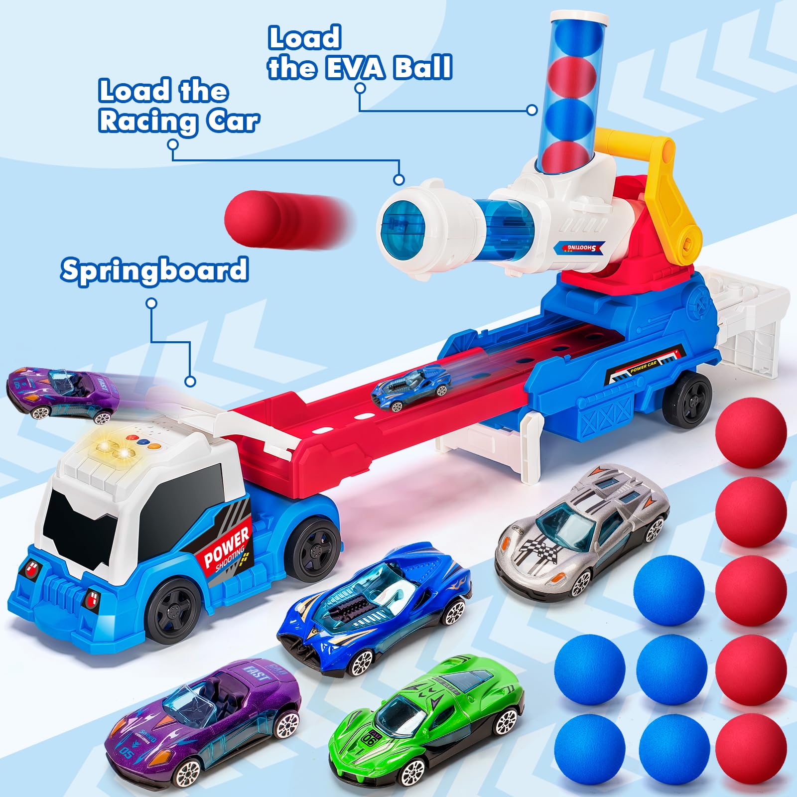 2 in 1Shooting Game Toy Guns Soft Balls Cannonballs Transport Semi Shooting Truck Toy Car with 2 Mini Racing Cars - 영상 4