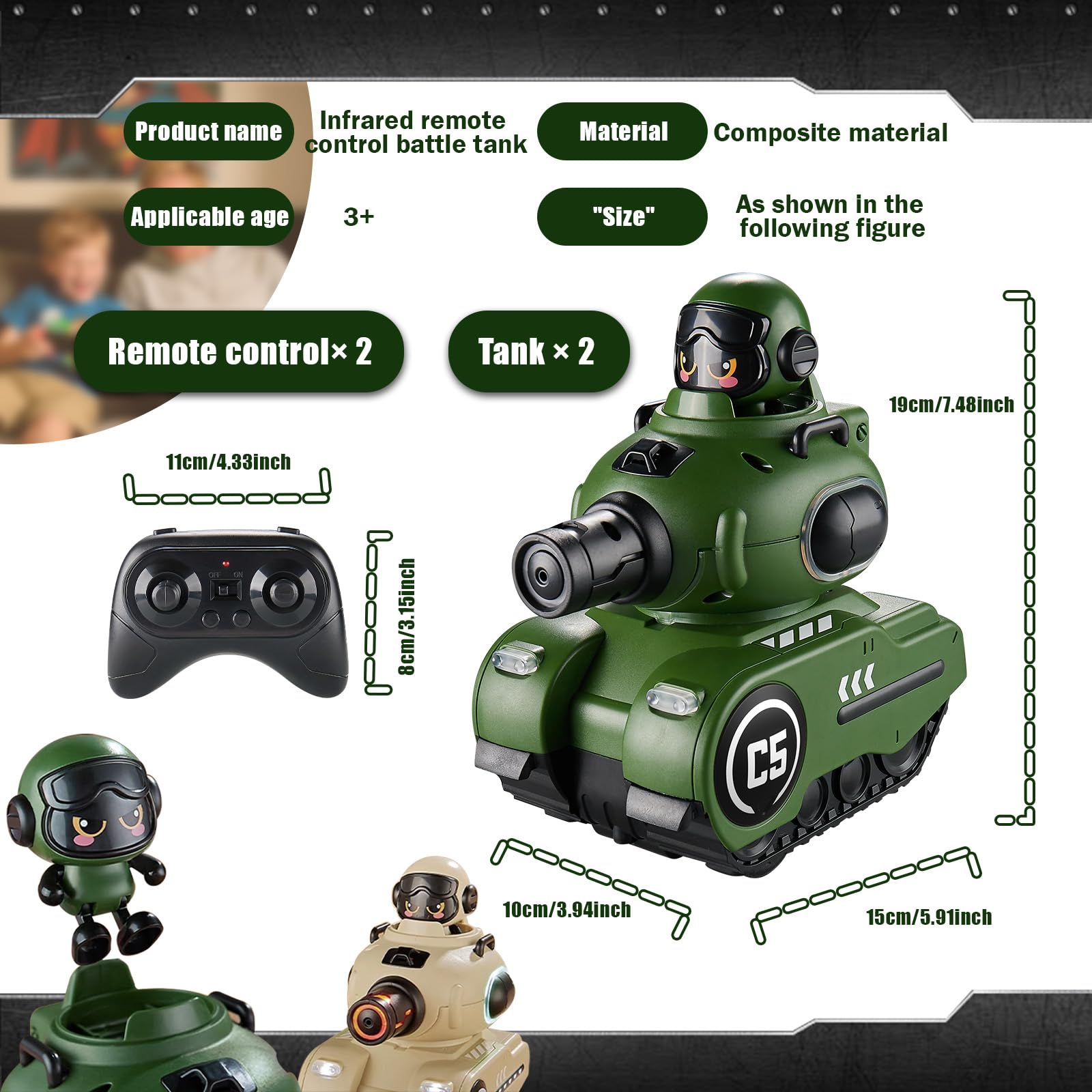 2 Pack Cute Cartoon Remote Control Rc Battle Tanks with Laser Tag Hobby RC Battle Tanks - 영상 3