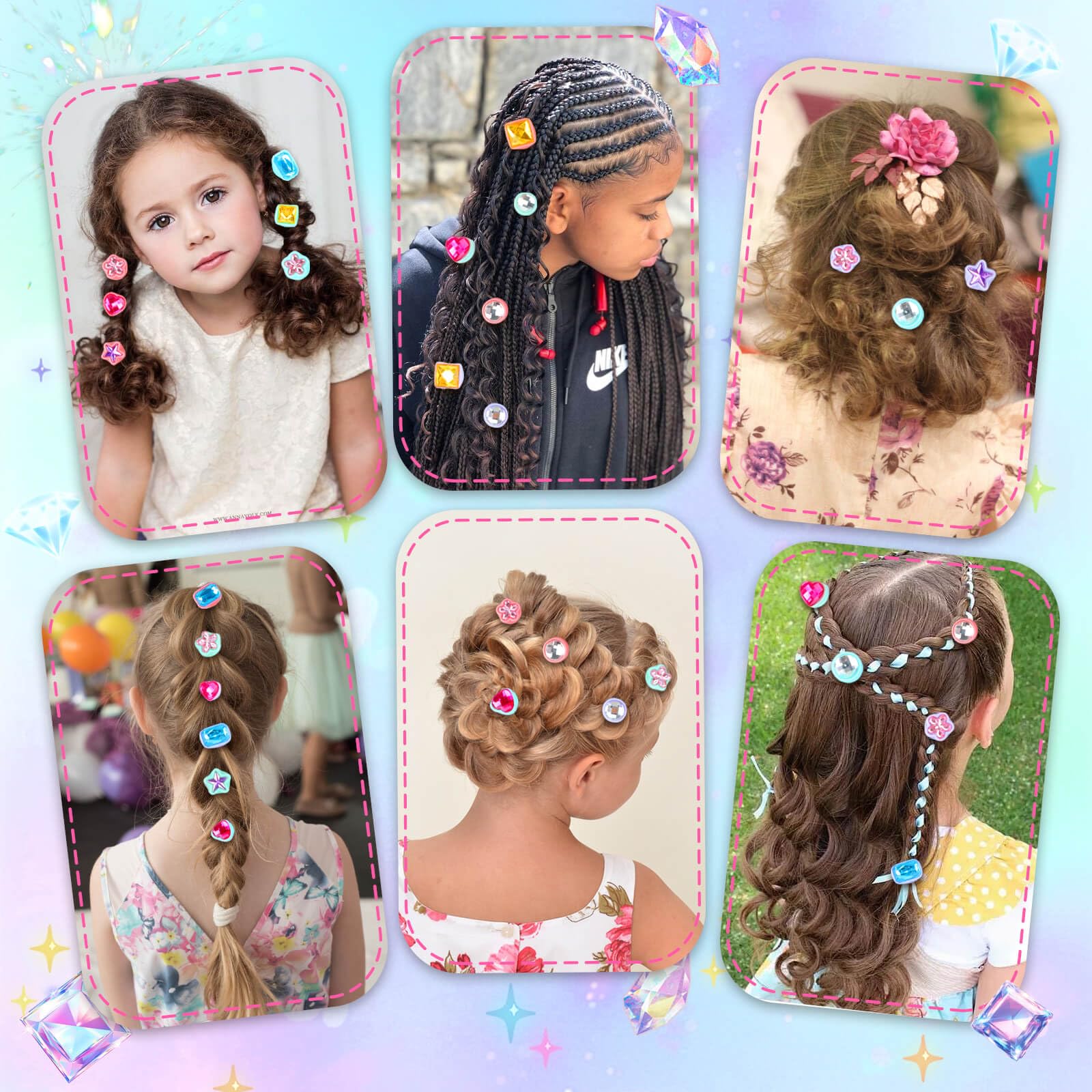 DIY Jewel Hair Kit Decoration Pretend Toy Kids Makeup Kit Set for Girls Hair Gem Stamper Kit - 영상 3