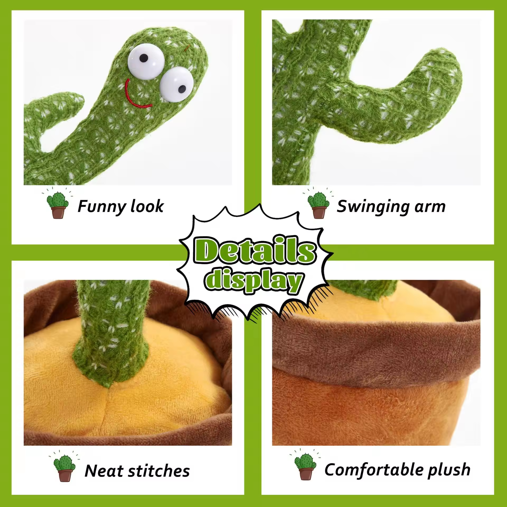 120-Song Electronic Dancing Cactus Plush Toy PP Cotton Filling Record Repeat Function Children's Gift Kids Cute Stuffed Toys - Image 5