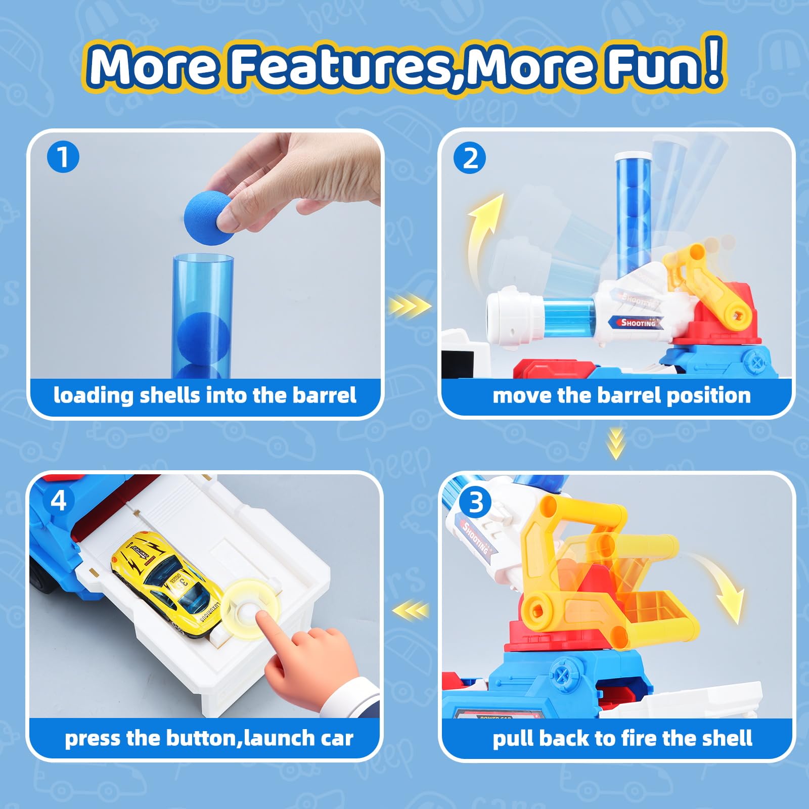 2 in 1Shooting Game Toy Guns Soft Balls Cannonballs Transport Semi Shooting Truck Toy Car with 2 Mini Racing Cars - 영상 8