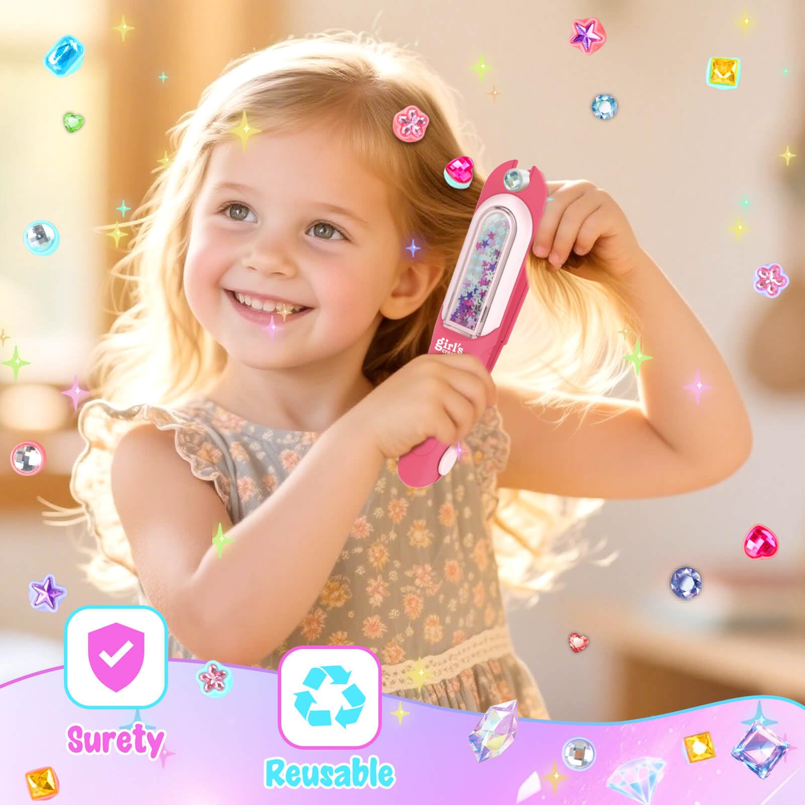 DIY Jewel Hair Kit Decoration Pretend Toy Kids Makeup Kit Set for Girls Hair Gem Stamper Kit - 영상 2