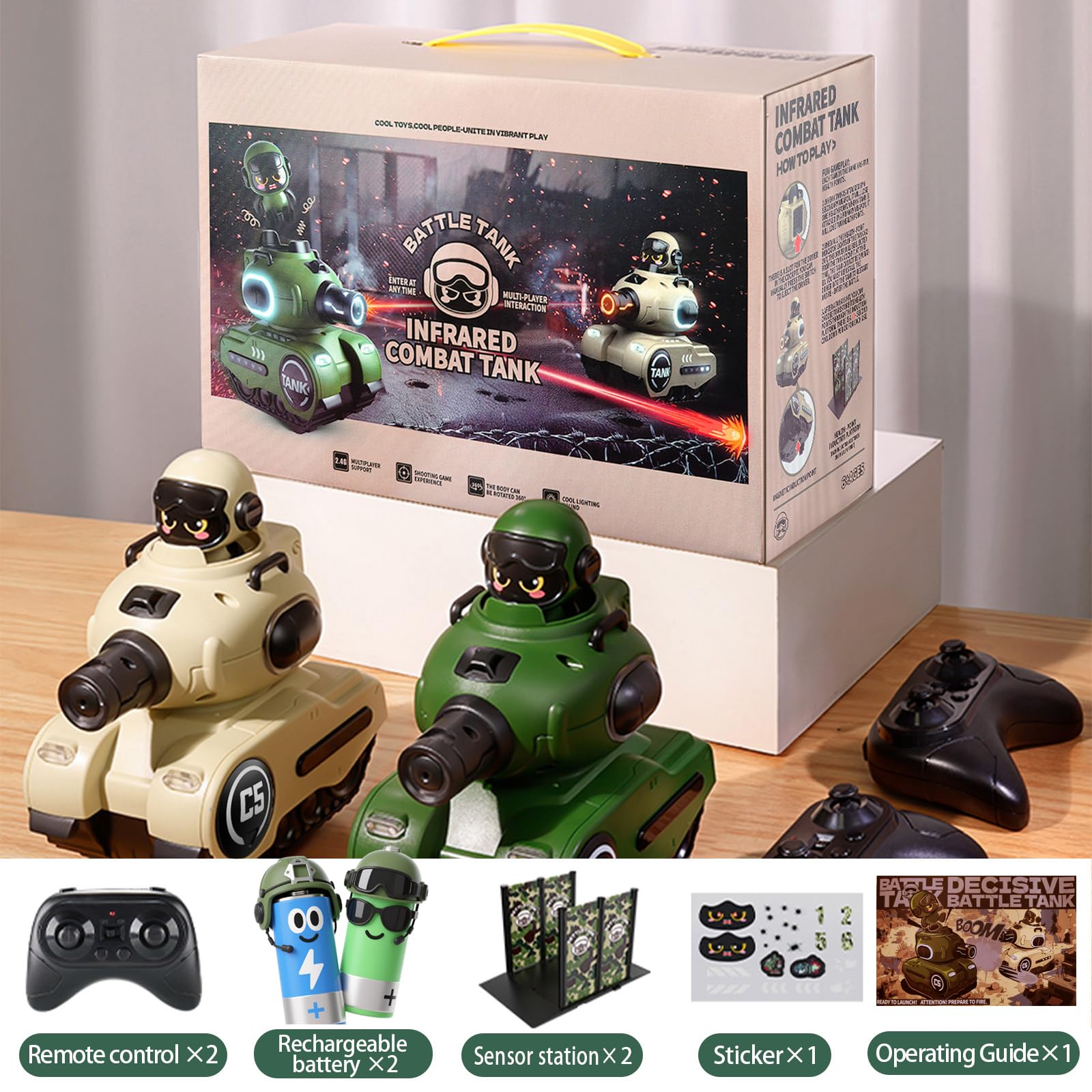 2 Pack Cute Cartoon Remote Control Rc Battle Tanks with Laser Tag Hobby RC Battle Tanks - 영상 2