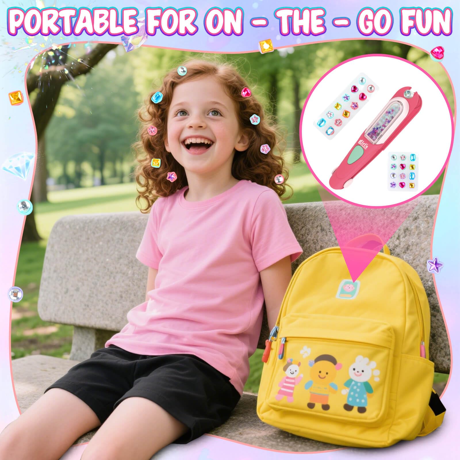 DIY Jewel Hair Kit Decoration Pretend Toy Kids Makeup Kit Set for Girls Hair Gem Stamper Kit - 영상 9