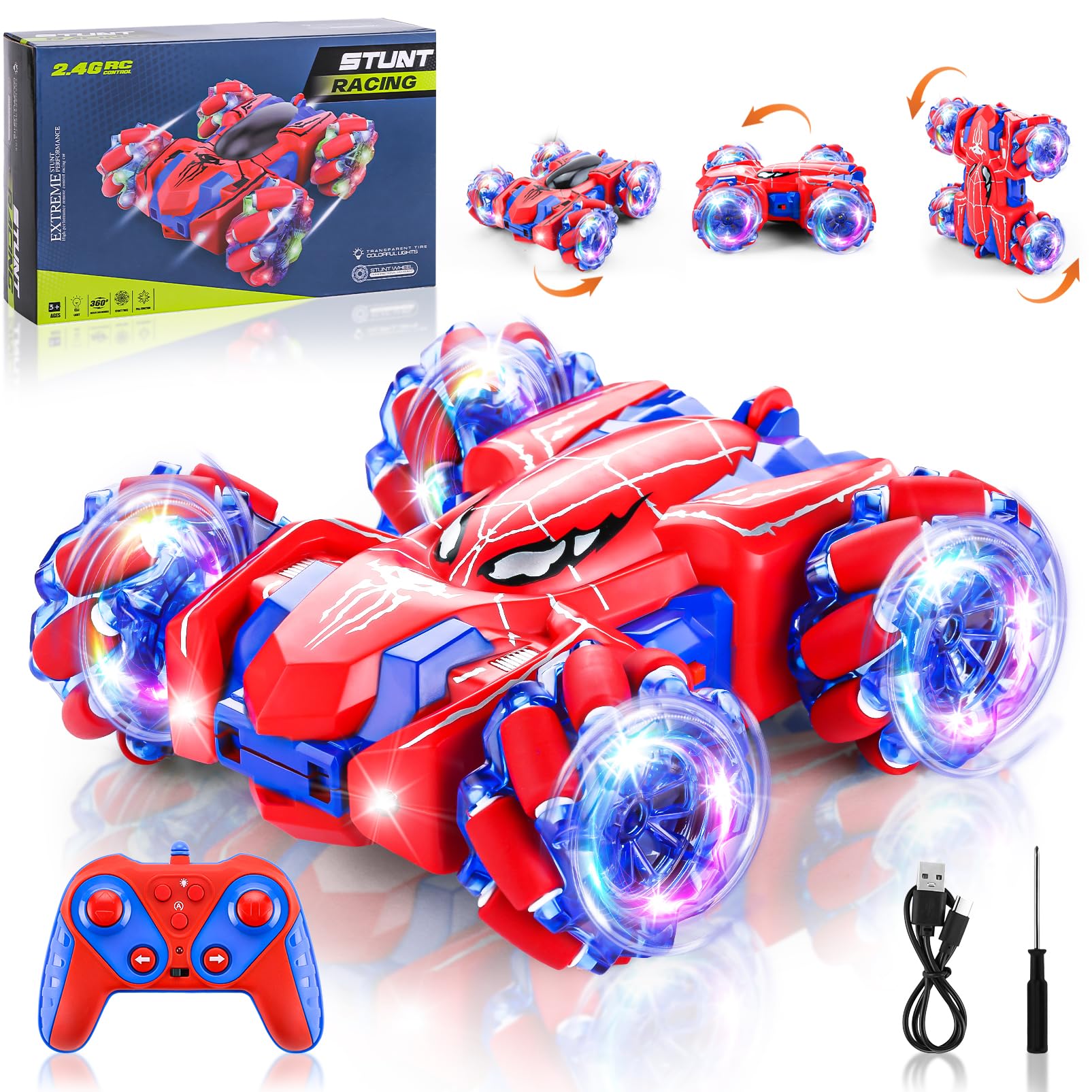 핫 트렌드 제품 4WD 2.4Ghz RC 스턴트 자동차 더블 360° 회전 양면 오프로드 스파이더 어린이를 위한 원격 제어 자동차
