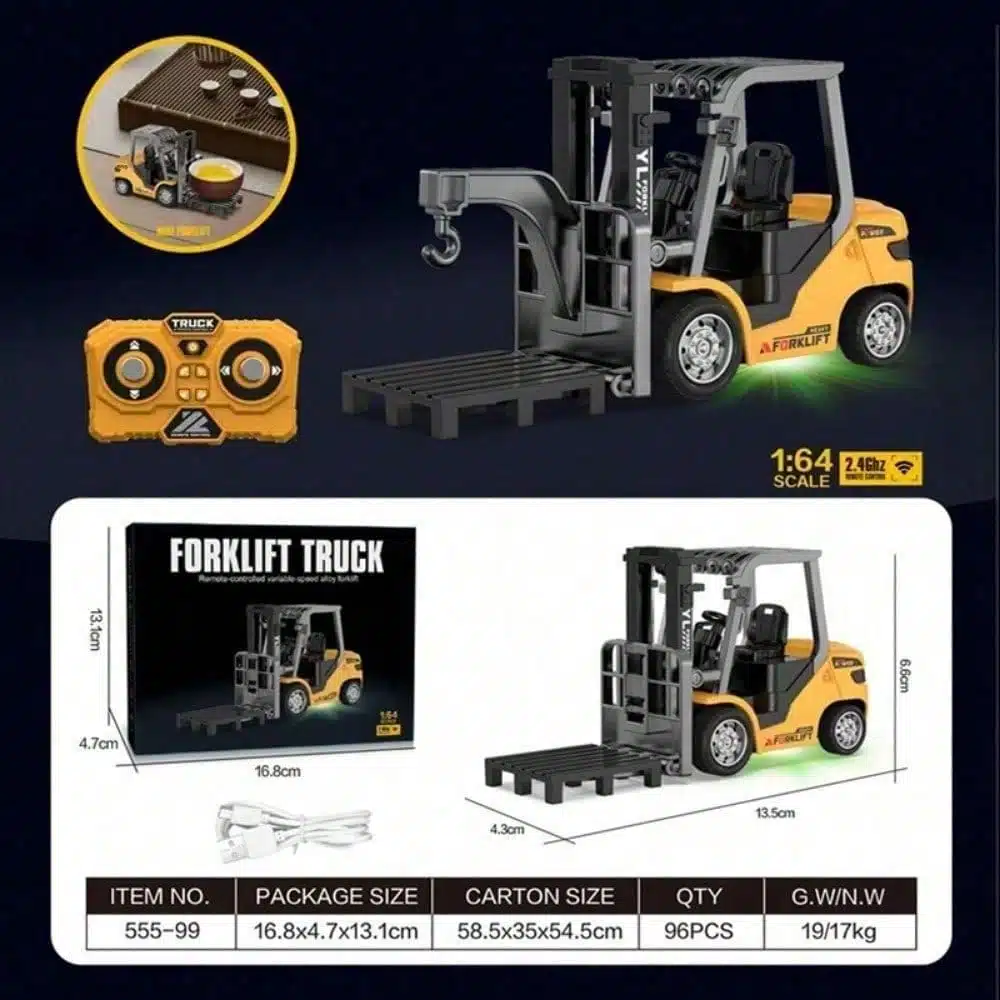 1/64 합금 장난감이 포함된 RC 지게차 8 채널 2 Mode Mini Rc Engineer Truck Forklift Engineer Truck with Flatbed Tow Truck Toys - 영상 8