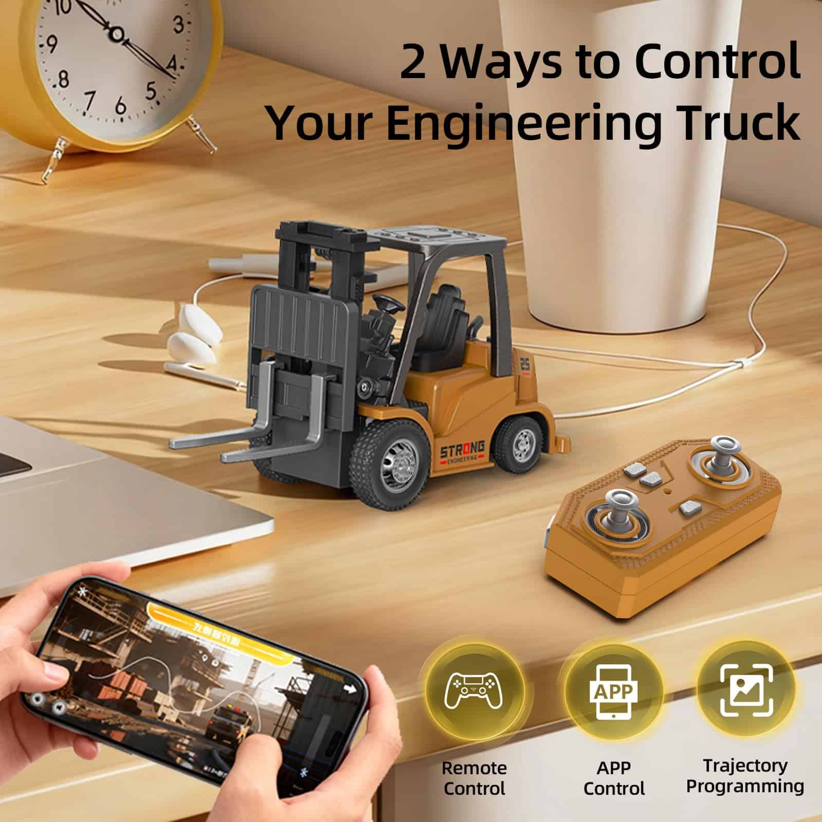 2 ~에 1 변형 가능한 리프트 포크 & 후크 미니 RC 건설 차량 충전식 1/64 미니 Rc 지게차 - 영상 3