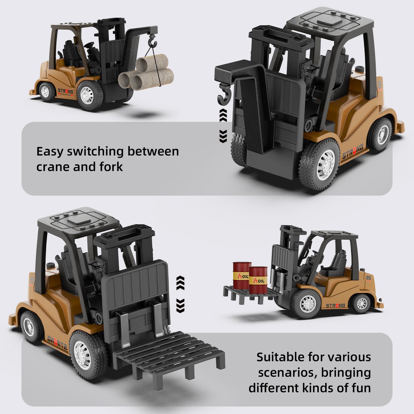 2 ~에 1 변형 가능한 리프트 포크 & 후크 미니 RC 건설 차량 충전식 1/64 미니 Rc 지게차 - 영상 2