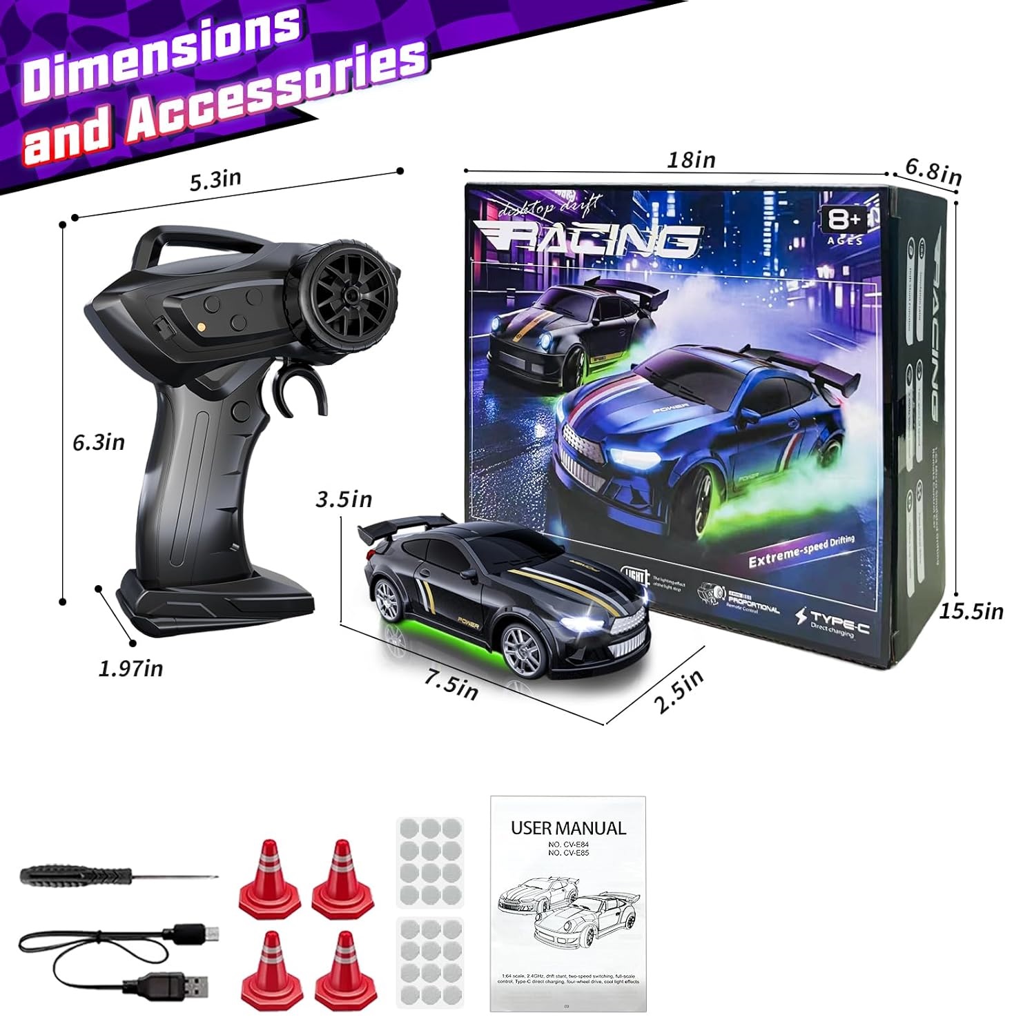 1/64 Scale 4WD High Speed LED Lights 2.4GHz Proportional 2-Speed Stunt Adults Kids Remote Control Mini Drift RC Car - Image 2