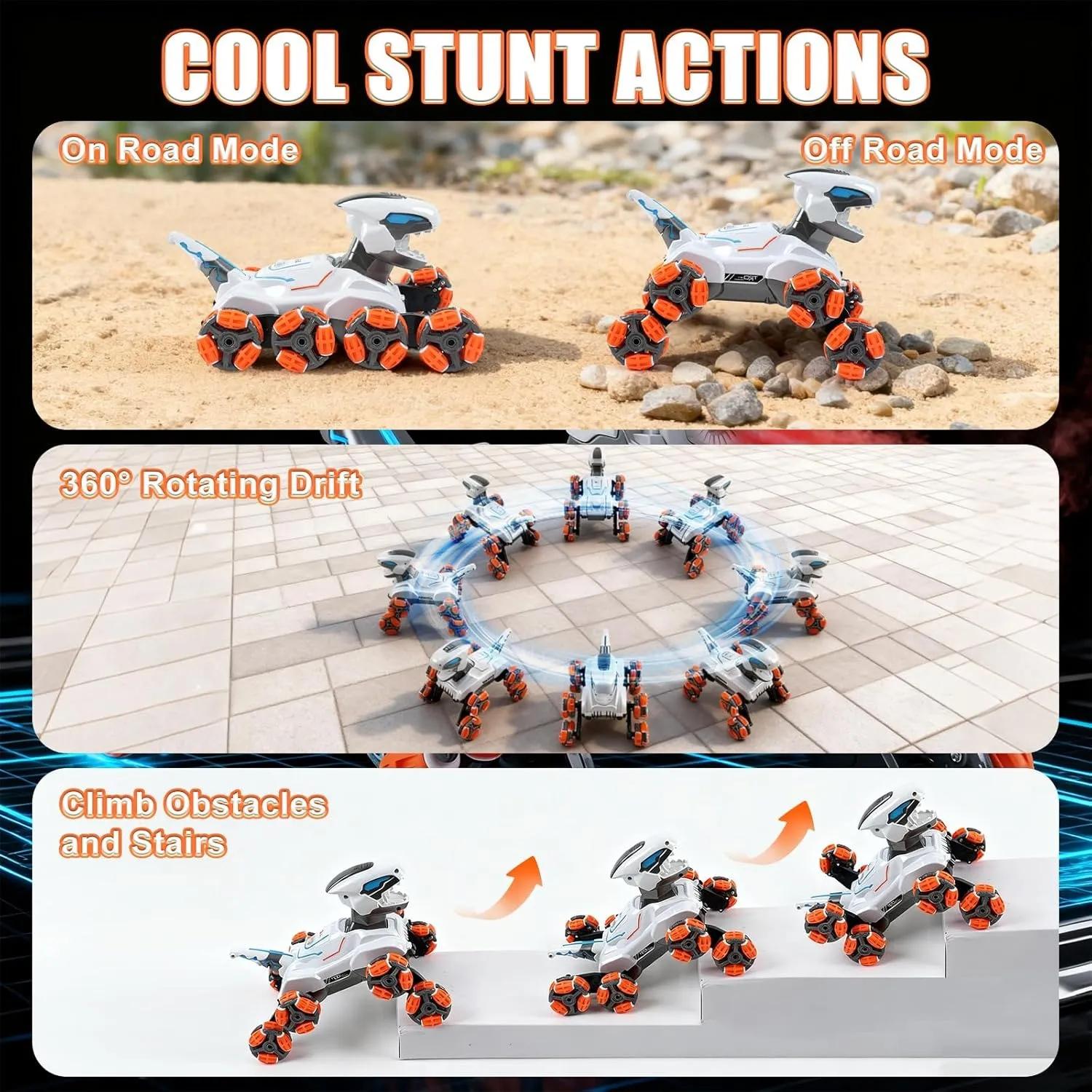 8 Wheels Gesture Sensing Spray Drift Climbing Transforming Mechanical Robot 360 Flip Rc Dinosaur Car - 영상 5