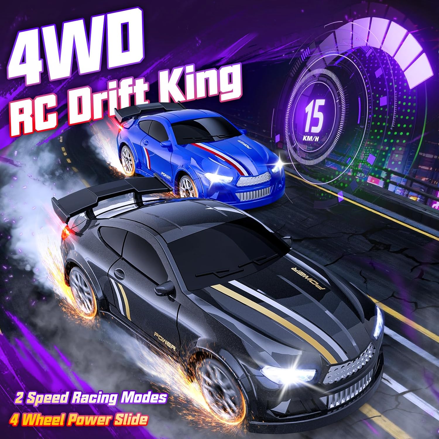 1/64 Scale 4WD High Speed LED Lights 2.4GHz Proportional 2-Speed Stunt Adults Kids Remote Control Mini Drift RC Car - Image 5