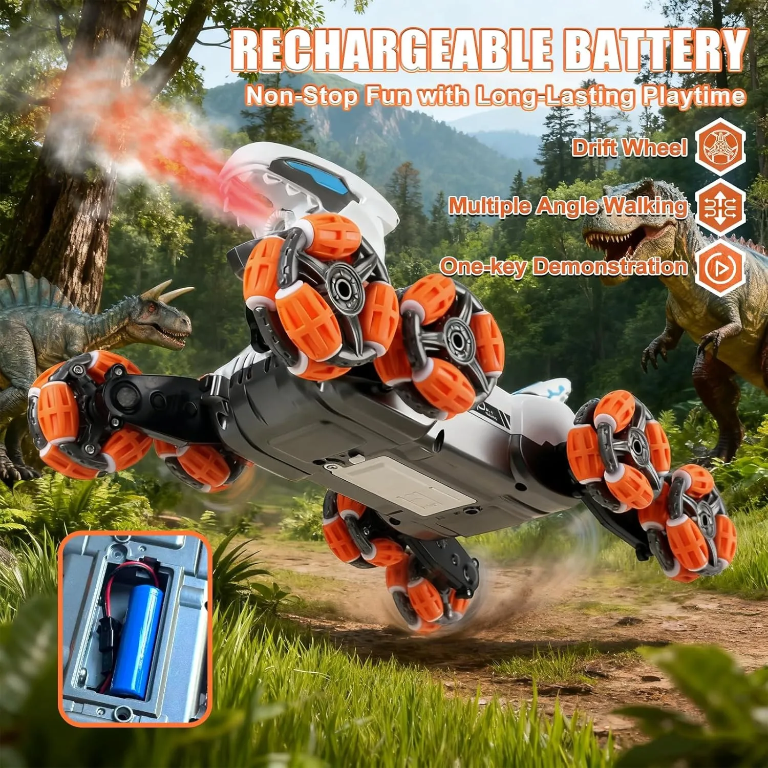 8 Wheels Gesture Sensing Spray Drift Climbing Transforming Mechanical Robot 360 Flip Rc Dinosaur Car - 영상 6