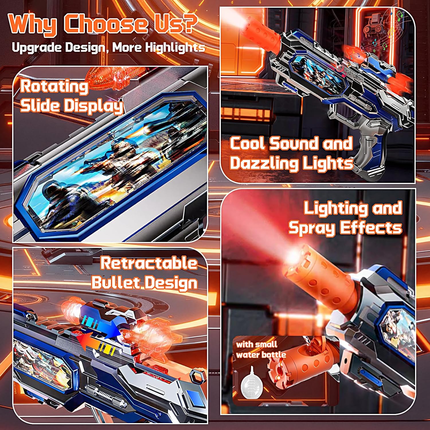 Spray Light up Sound Effects Rotating Slide Display Kids Plastic Electric Outdoor Mist Blaster Electric Gun Toy - Image 4