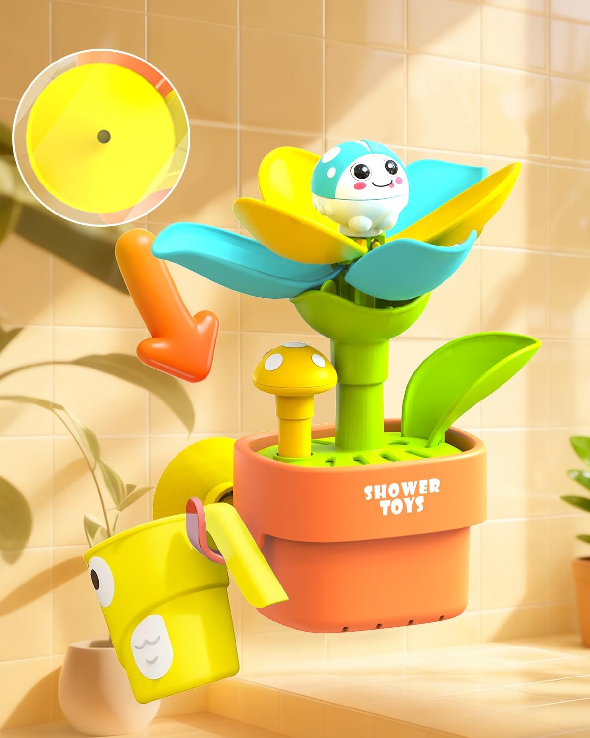 Cute Cartoon Potted Flowers Sprinkler Water Spray Shower Game Summer Kids Suction Cup Baby Bath Toy - Image 4