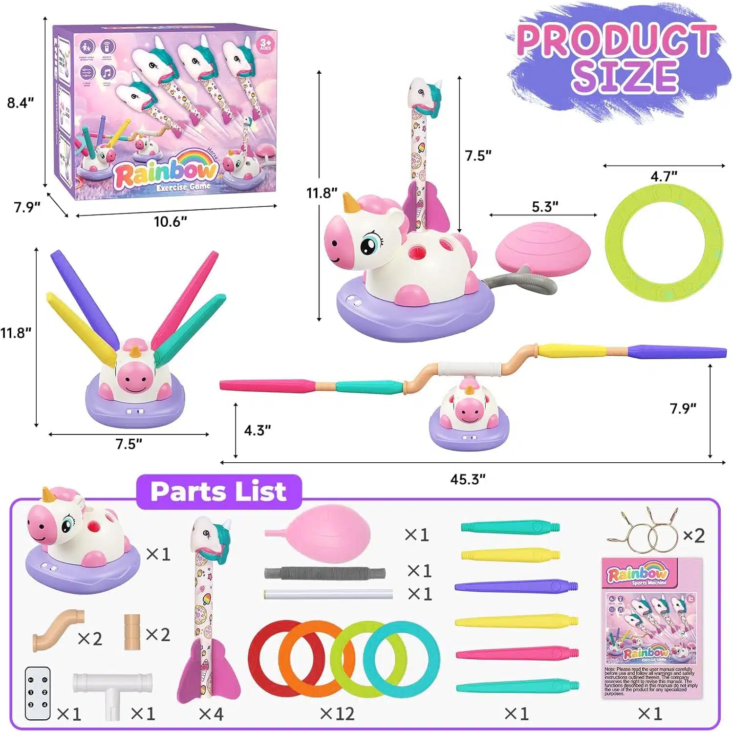 Wholesale Unicorn Kids 3 in 1 Musical Jump Rope Remote Control Game Outdoor Ring Toss Rocket Launcher Sports Toys - Image 6