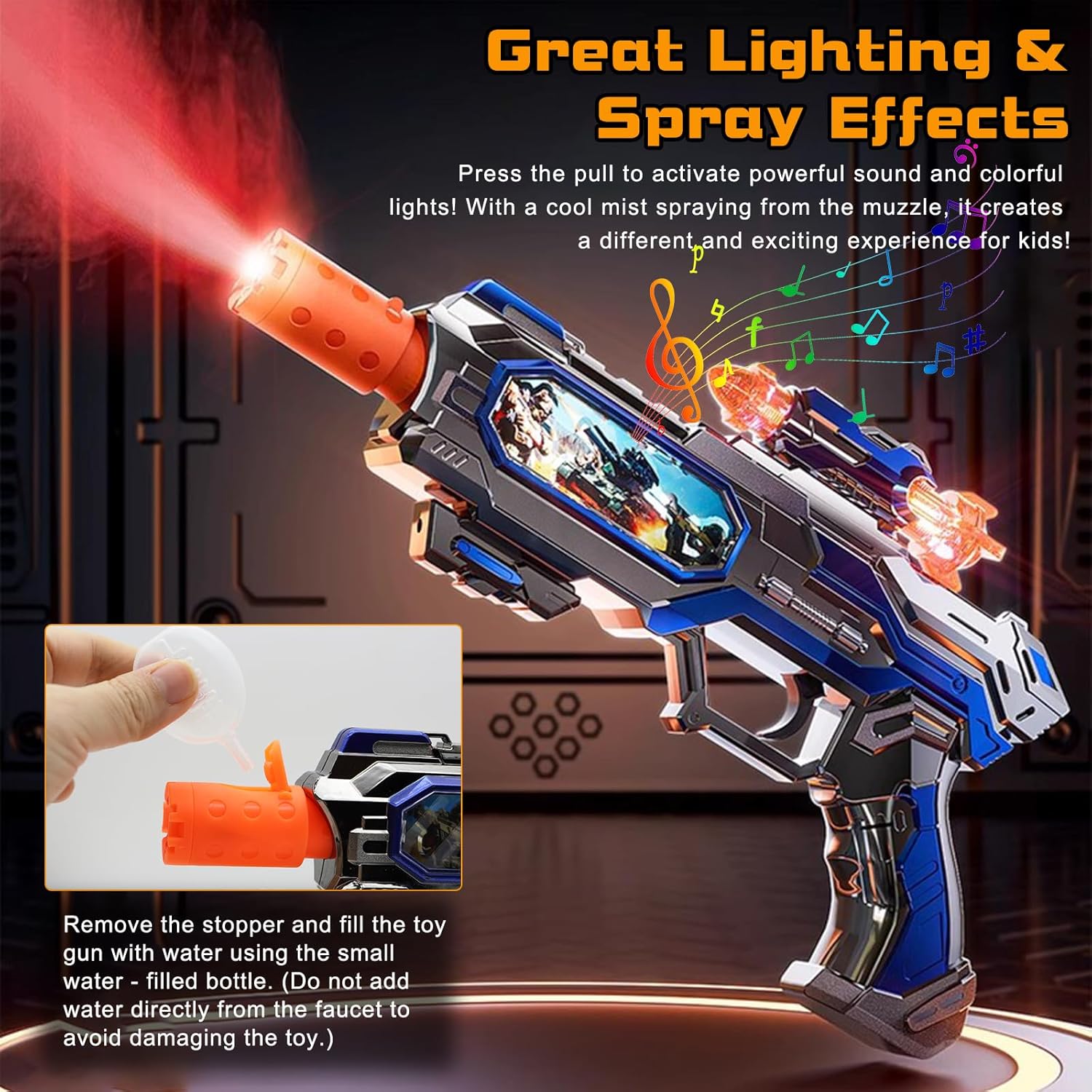 Spray Light up Sound Effects Rotating Slide Display Kids Plastic Electric Outdoor Mist Blaster Electric Gun Toy - Image 3