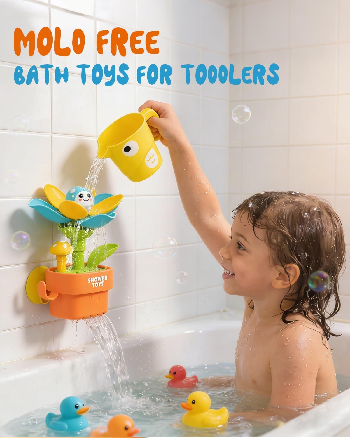 Cute Cartoon Potted Flowers Sprinkler Water Spray Shower Game Summer Kids Suction Cup Baby Bath Toy - Image 3