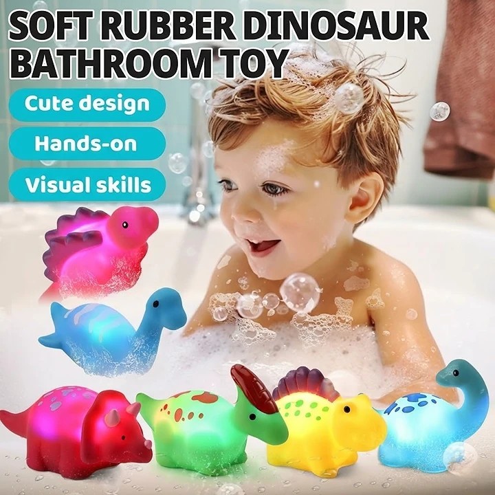Toddler Infant Cute Glowing Floating Soft Rubber Animal Shower Pool Bathtub 6 Pcs Dinosaur Light up Bath Toys - Image 5