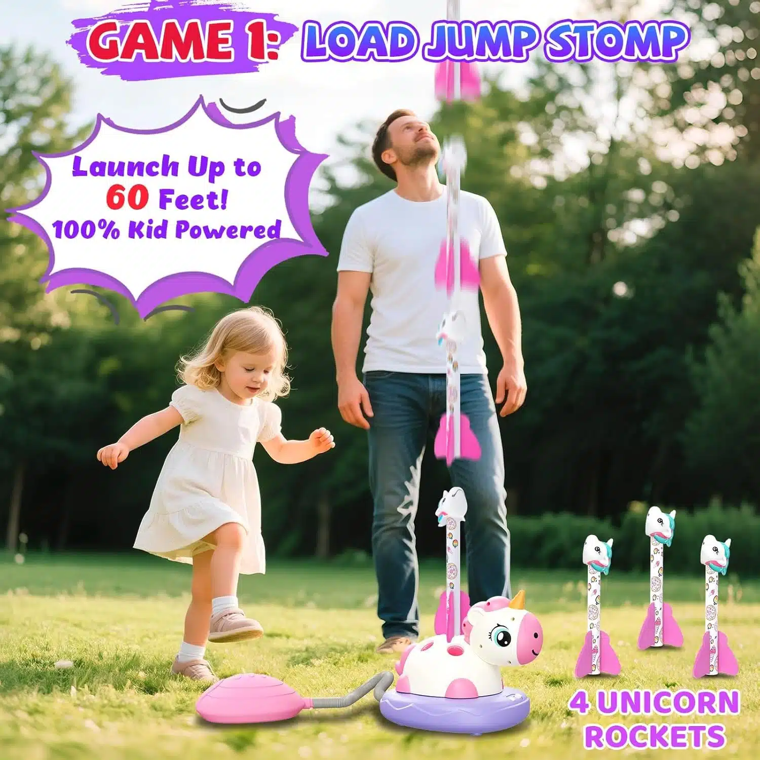 Wholesale Unicorn Kids 3 in 1 Musical Jump Rope Remote Control Game Outdoor Ring Toss Rocket Launcher Sports Toys - Image 5