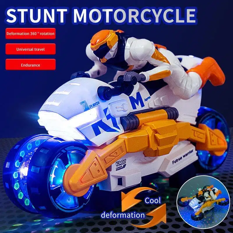Wholesale New 360 Degree Rotation Sound Light Auto Deformation Children Electric Stunt Motorcycle Toy Car - Image 8