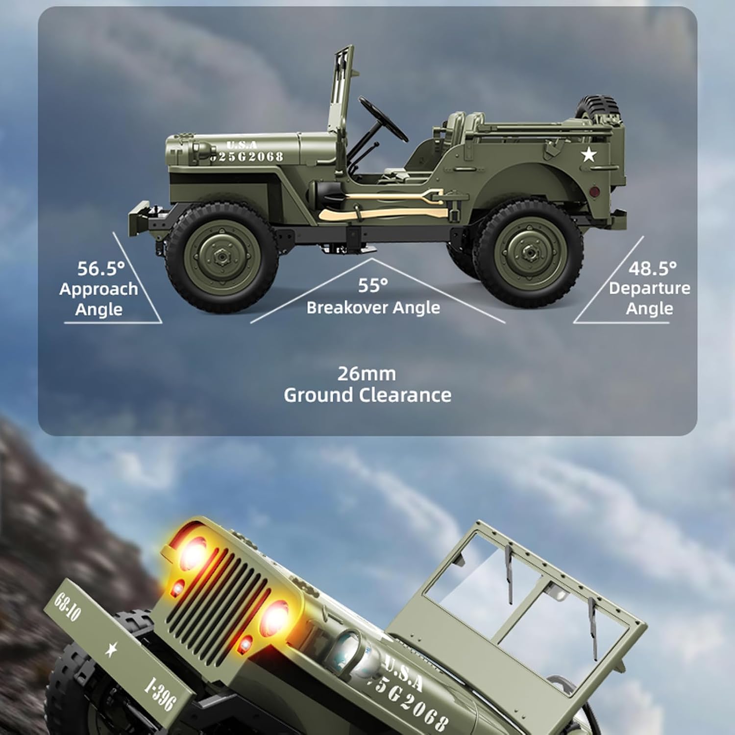 1:10 Scale D888 Willys RC Crawlers Truck 2.4Ghz 4WD Off Road Rock Crawler Vehicle with Lights RC Truck - Image 5