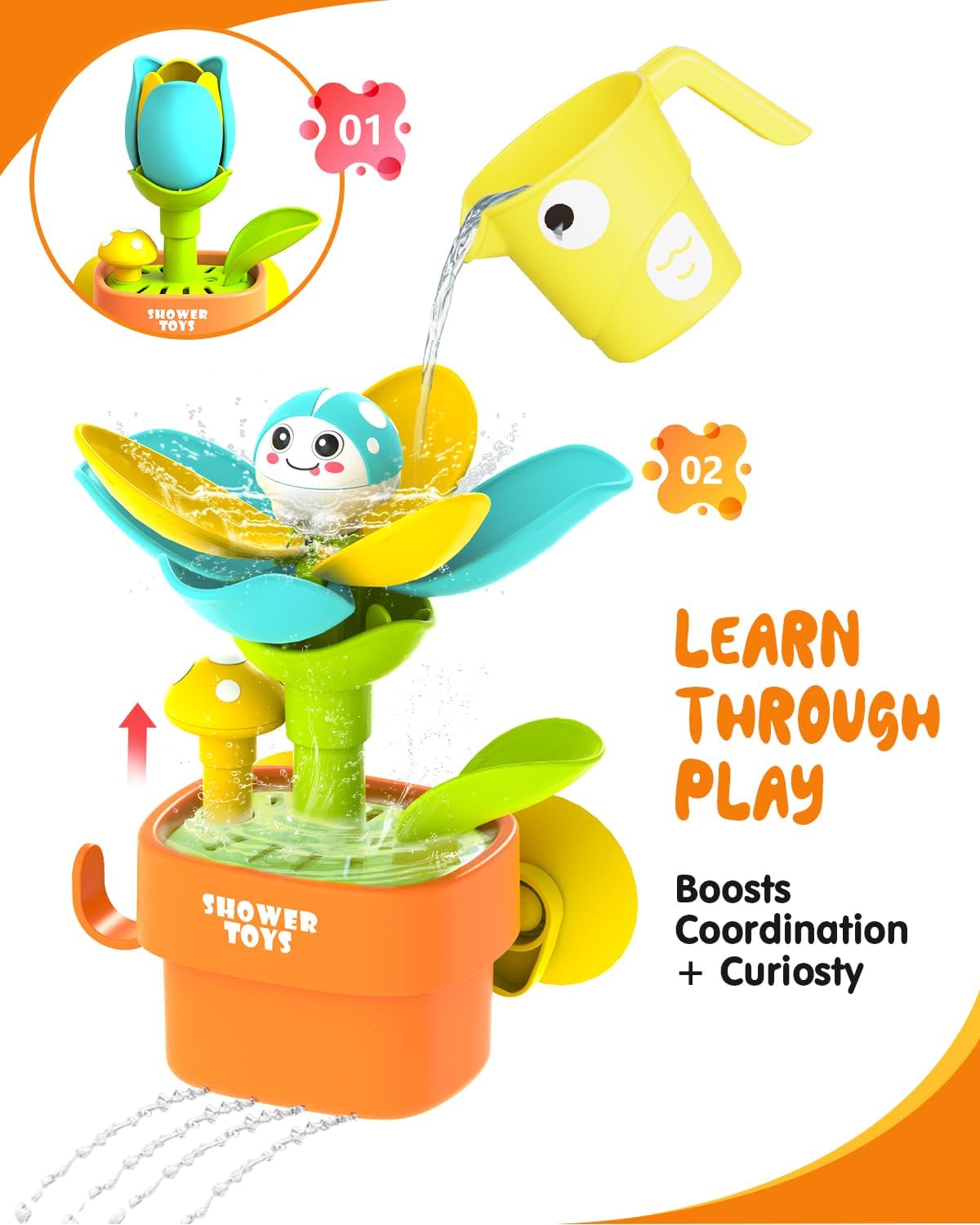 Cute Cartoon Potted Flowers Sprinkler Water Spray Shower Game Summer Kids Suction Cup Baby Bath Toy - Image 2