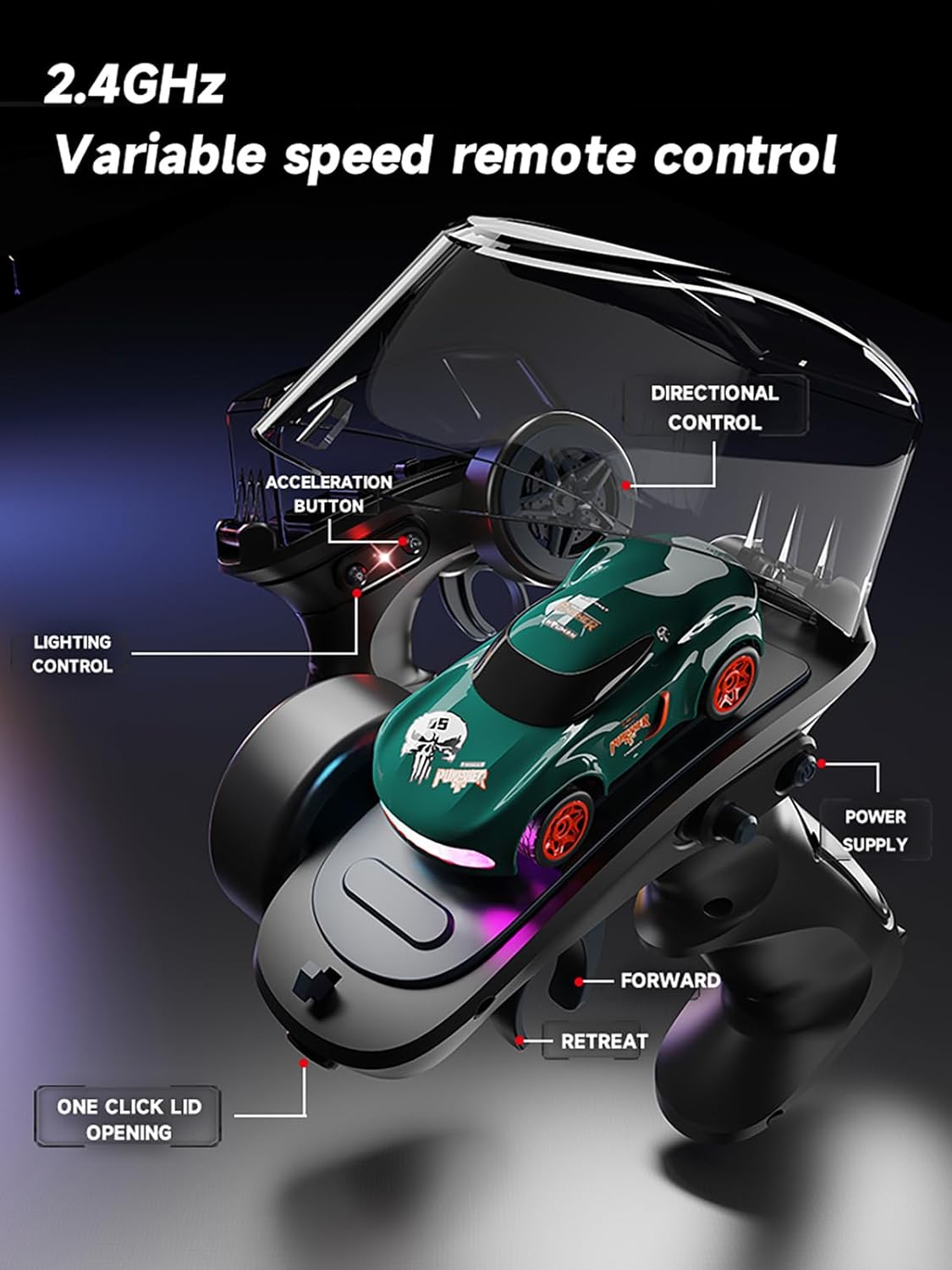 1:64 Scale Fast Electric Hobby Desktop Model Auto 4WD Colorful LED Light Mini Remote Control RC Drift Car - Image 6