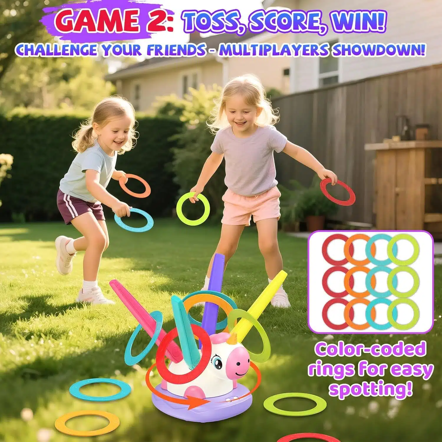 Wholesale Unicorn Kids 3 in 1 Musical Jump Rope Remote Control Game Outdoor Ring Toss Rocket Launcher Sports Toys - Image 4