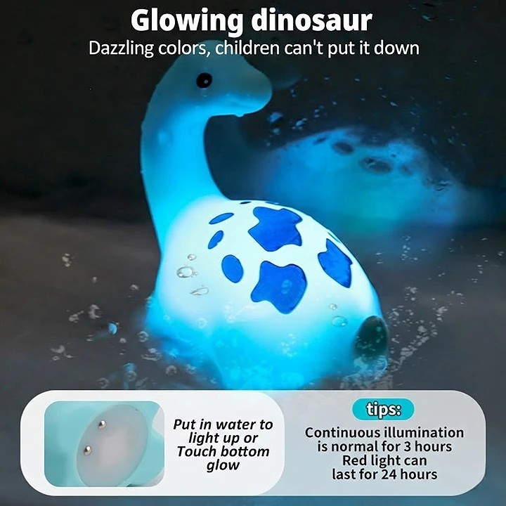 Toddler Infant Cute Glowing Floating Soft Rubber Animal Shower Pool Bathtub 6 Pcs Dinosaur Light up Bath Toys - Image 3