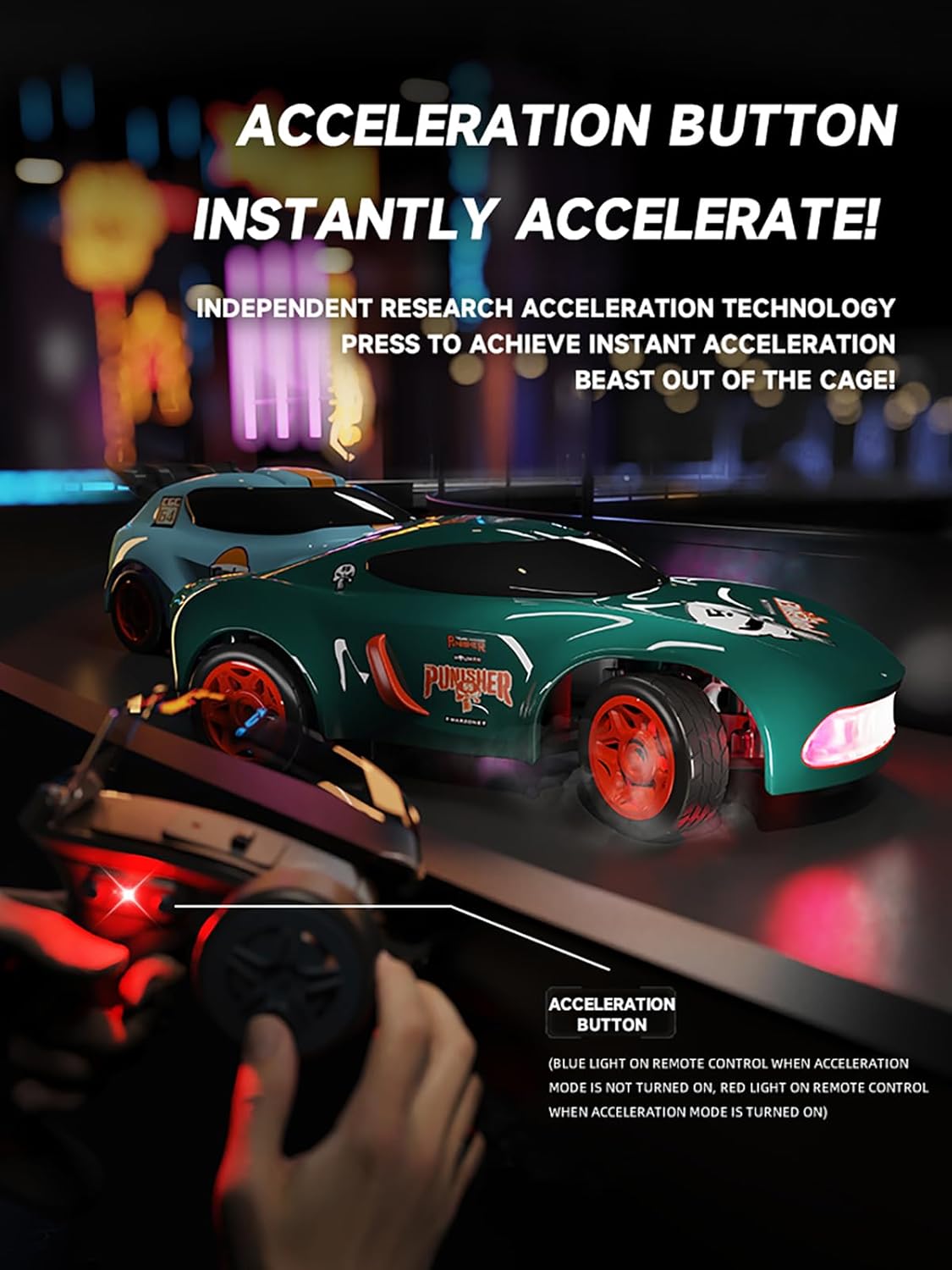 1:64 Scale Fast Electric Hobby Desktop Model Auto 4WD Colorful LED Light Mini Remote Control RC Drift Car - Image 4