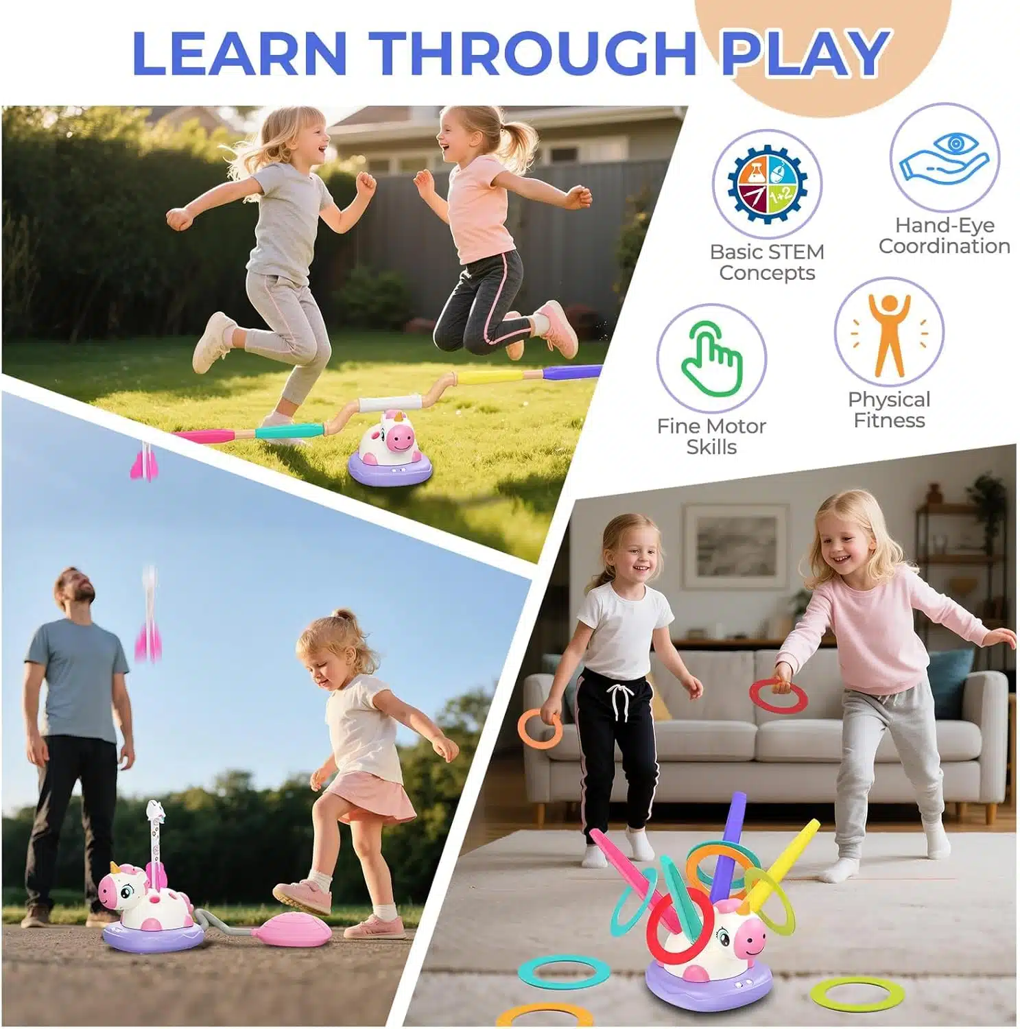 Wholesale Unicorn Kids 3 in 1 Musical Jump Rope Remote Control Game Outdoor Ring Toss Rocket Launcher Sports Toys - Image 2