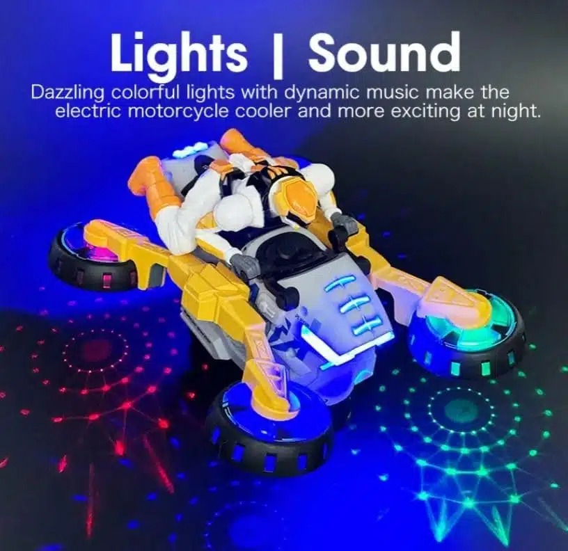 Wholesale New 360 Degree Rotation Sound Light Auto Deformation Children Electric Stunt Motorcycle Toy Car - Image 3