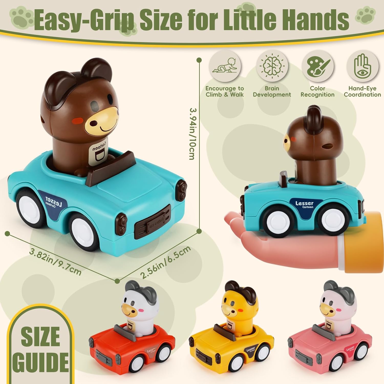 BPA Free Easy Clean Indoor Outdoor No Battery Friction Powered Press to Go Toddler Animal Push Car Toy - Image 6