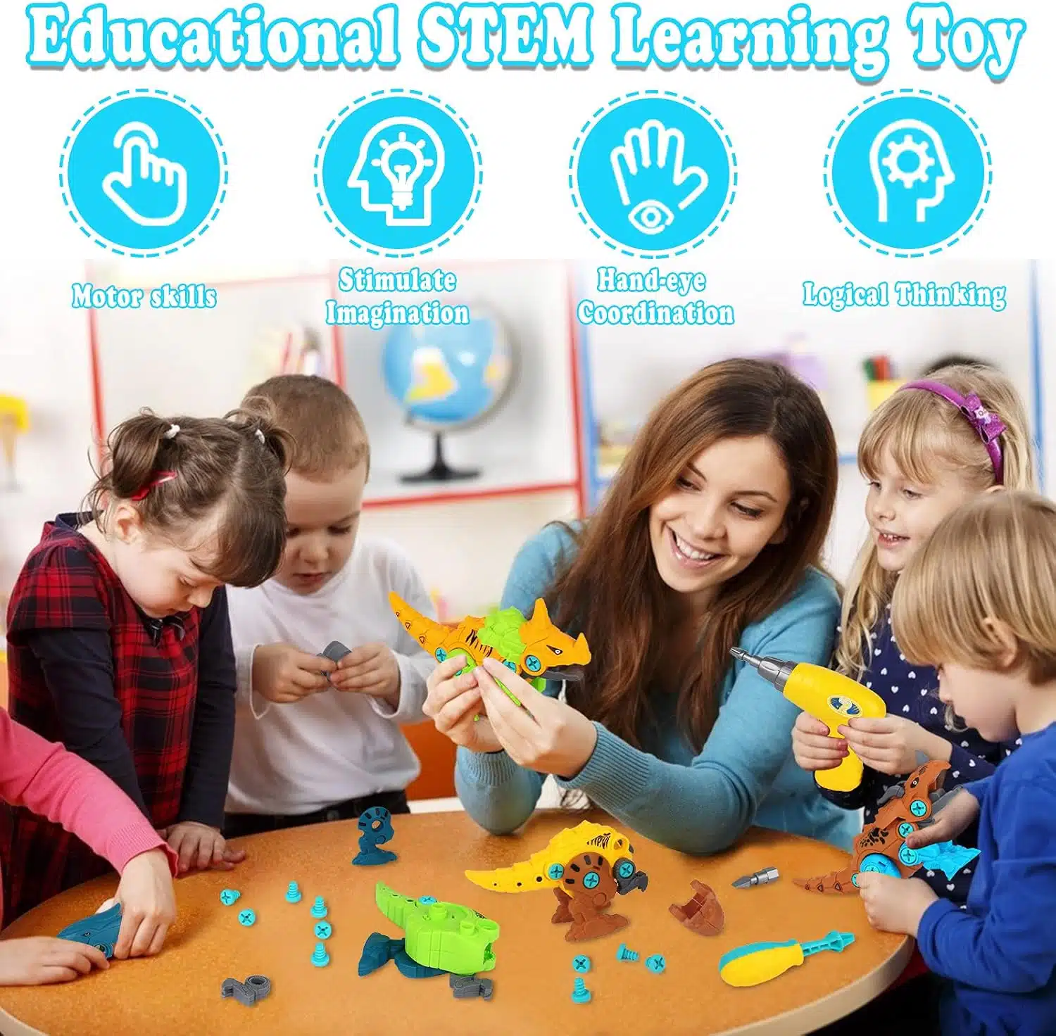 Factory Educational Take Apart Construction Block Storage Box Electric Drill Boys Dinosaur Toys - Imagen 6