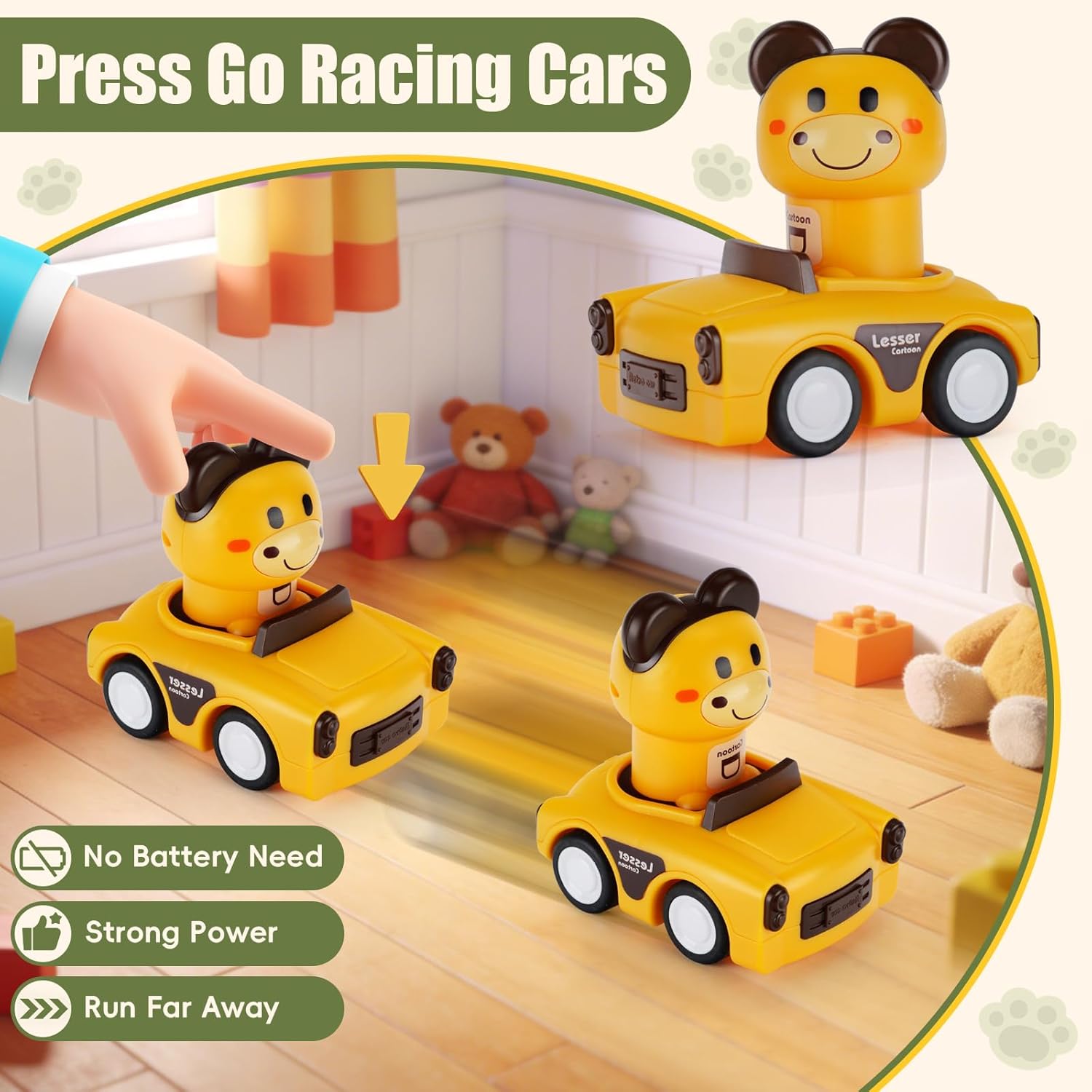 BPA Free Easy Clean Indoor Outdoor No Battery Friction Powered Press to Go Toddler Animal Push Car Toy - Image 5