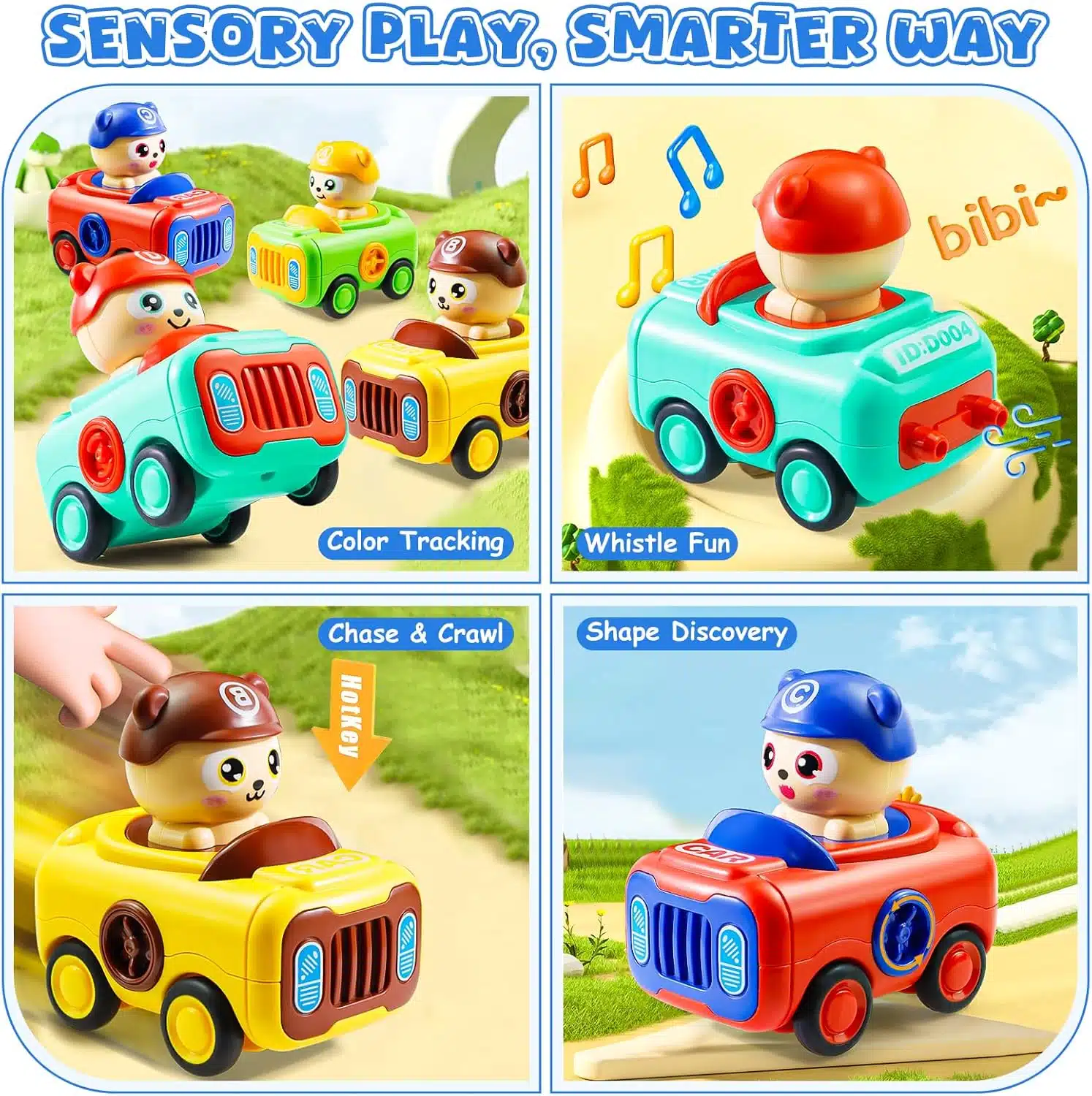 Funny Mini Plastic Cartoon Animal Bear Vehicles Cute Children Gifts Whistle Hand Press Sliding Car Toys - Imagen 3