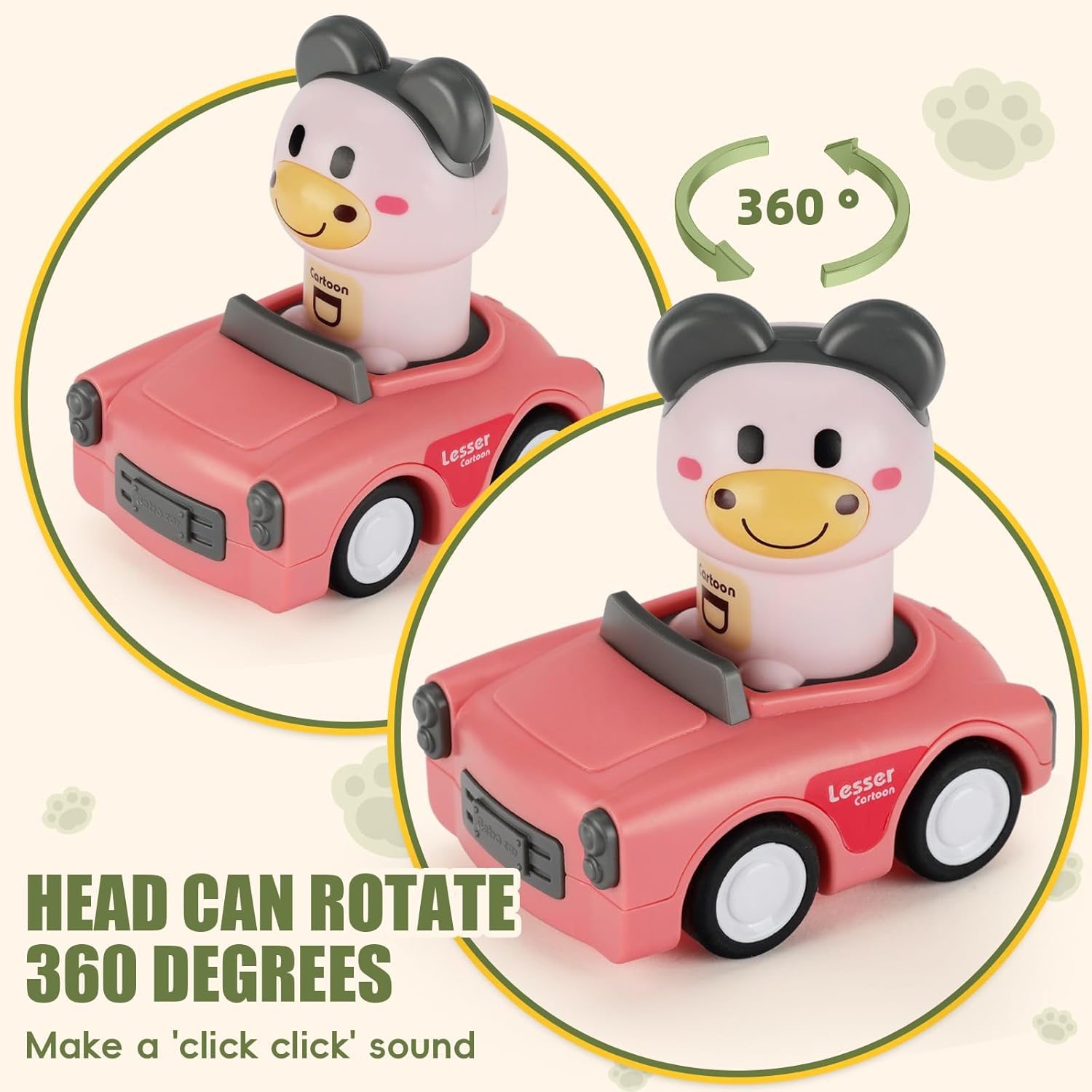 BPA Free Easy Clean Indoor Outdoor No Battery Friction Powered Press to Go Toddler Animal Push Car Toy - Image 4