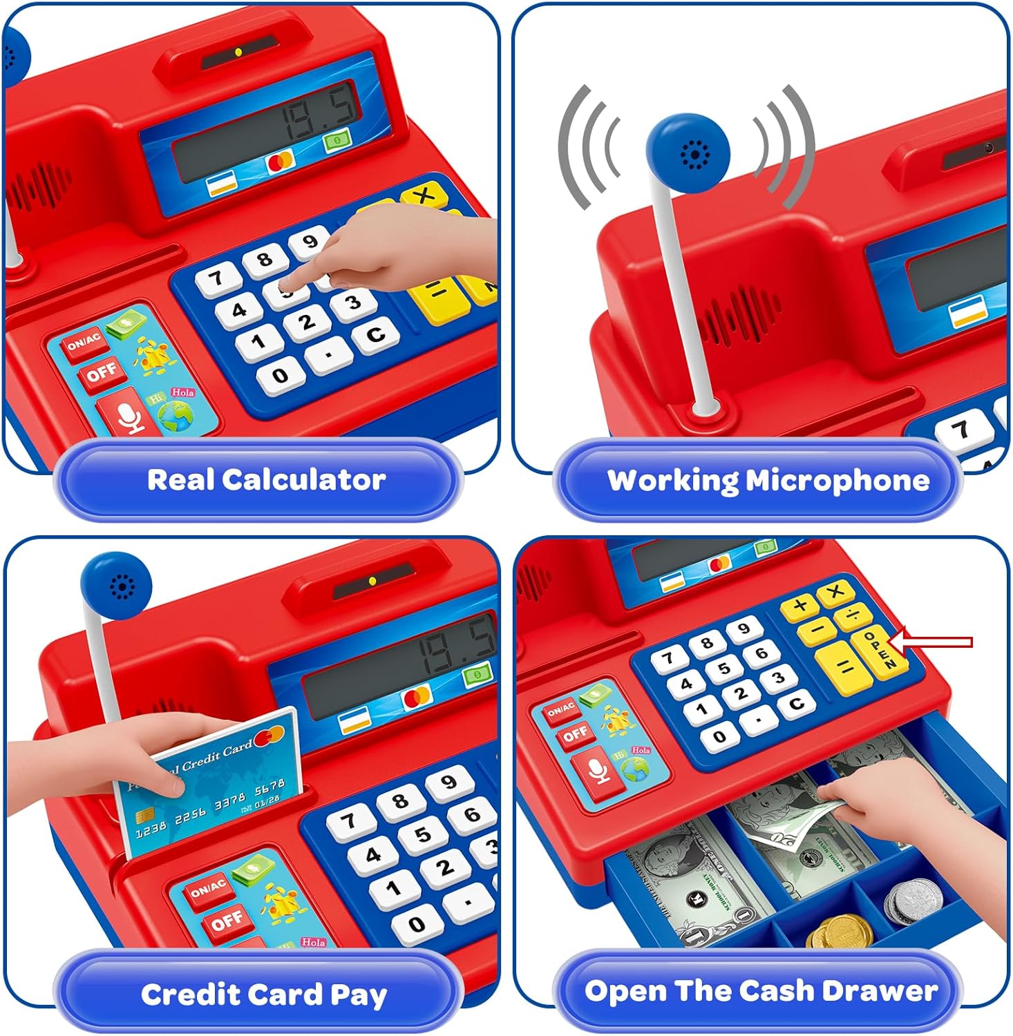 Supermarket Real Sound Microphone Credit Card Pretend Cashier Set Gift Kids Calculator Cash Register Toy - Image 3