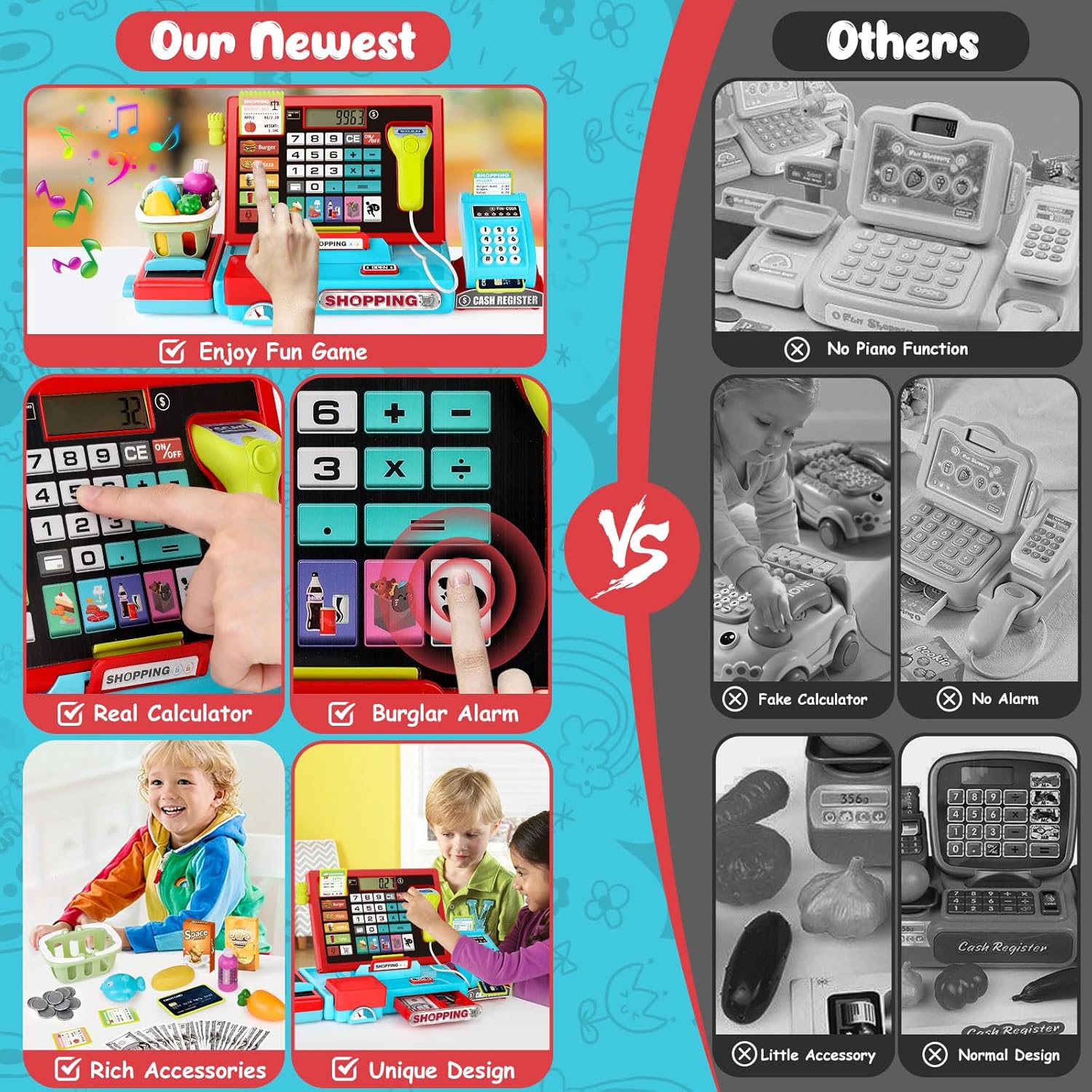 Educational Interactive Supermarket Pos Calculator Kids Pretend Learning Play Sound Scanner Supermarket Cash Register Toy - Image 6