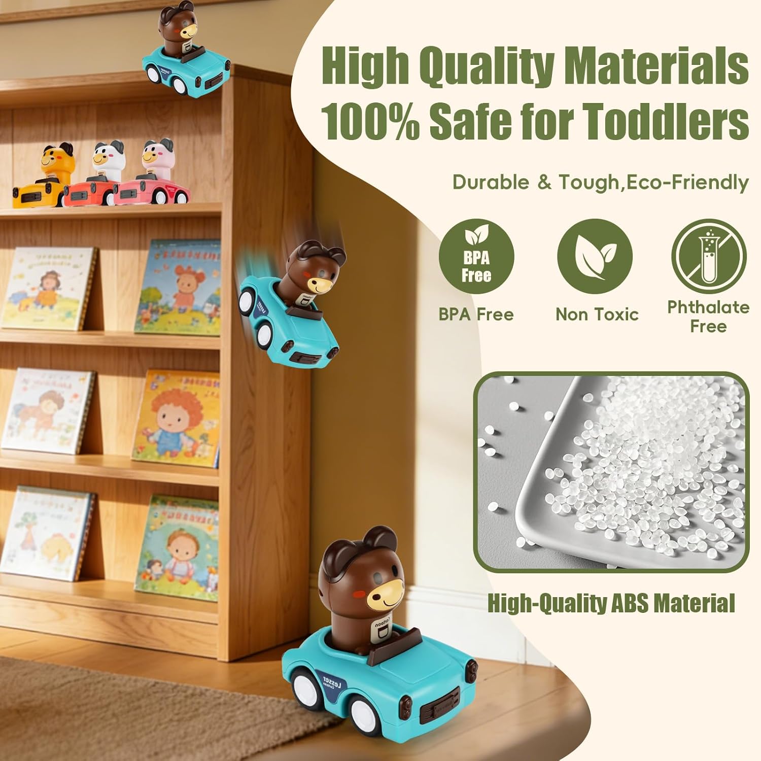 BPA Free Easy Clean Indoor Outdoor No Battery Friction Powered Press to Go Toddler Animal Push Car Toy - Image 2