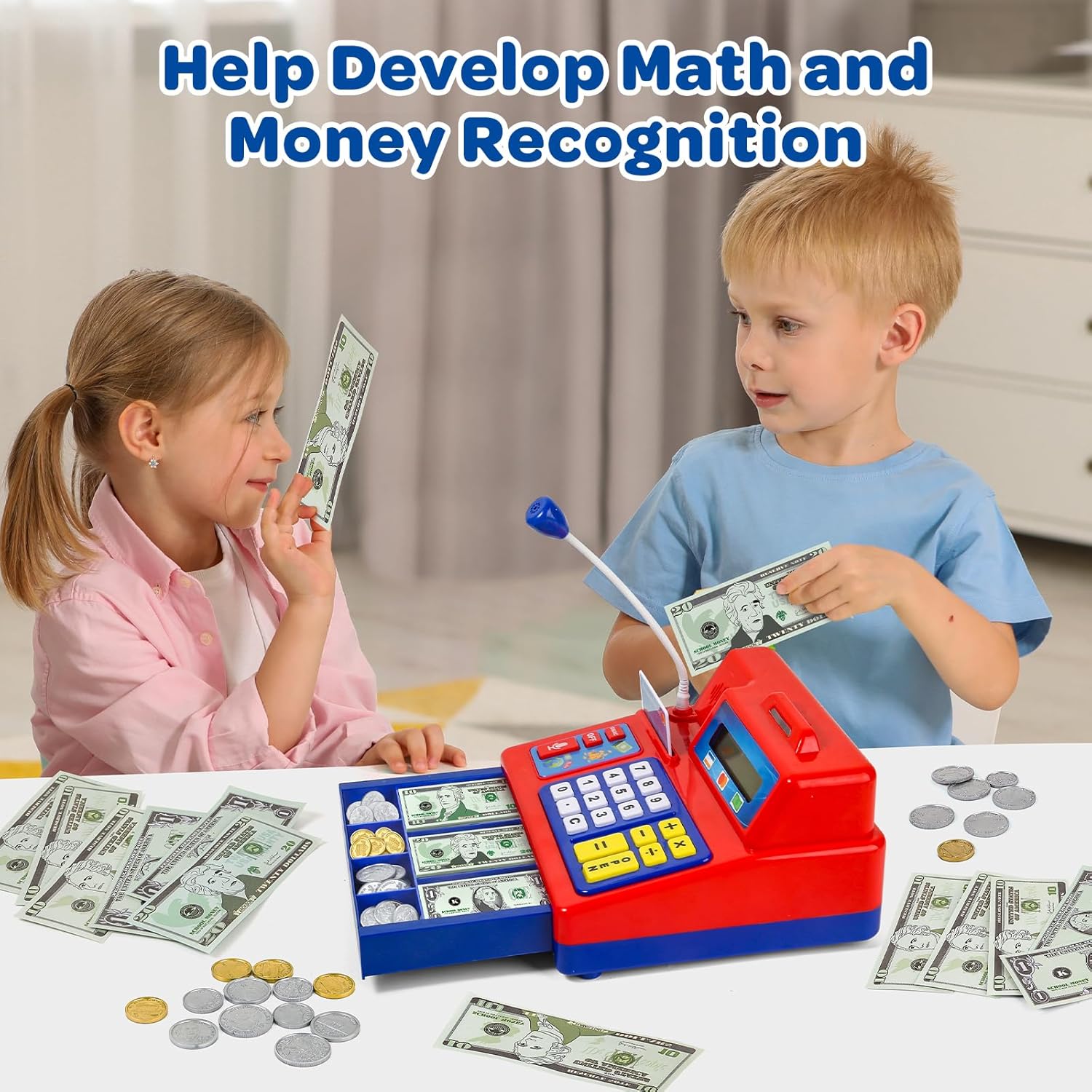 Supermarket Real Sound Microphone Credit Card Pretend Cashier Set Gift Kids Calculator Cash Register Toy - Image 6