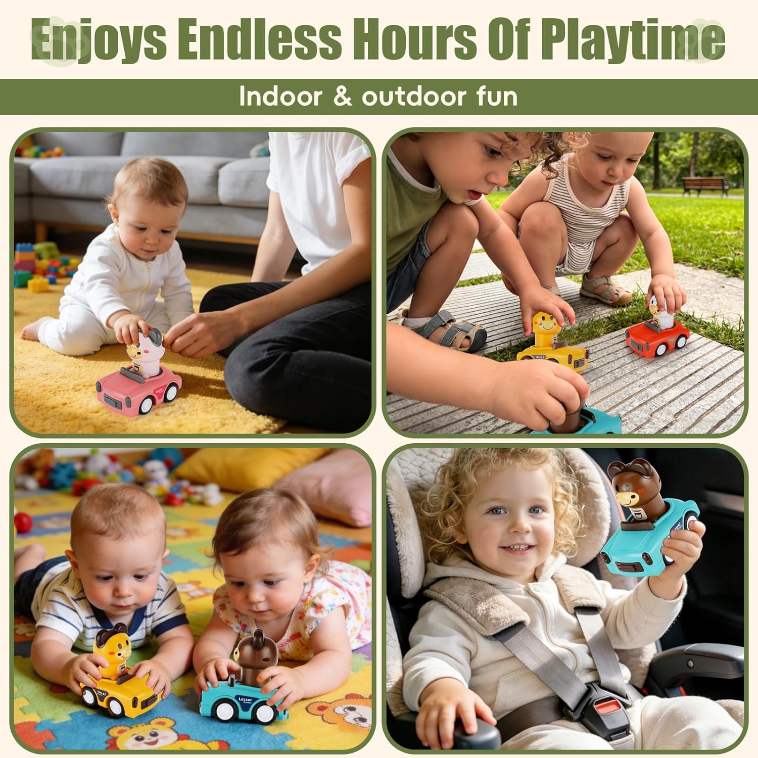 BPA Free Easy Clean Indoor Outdoor No Battery Friction Powered Press to Go Toddler Animal Push Car Toy - Image 7