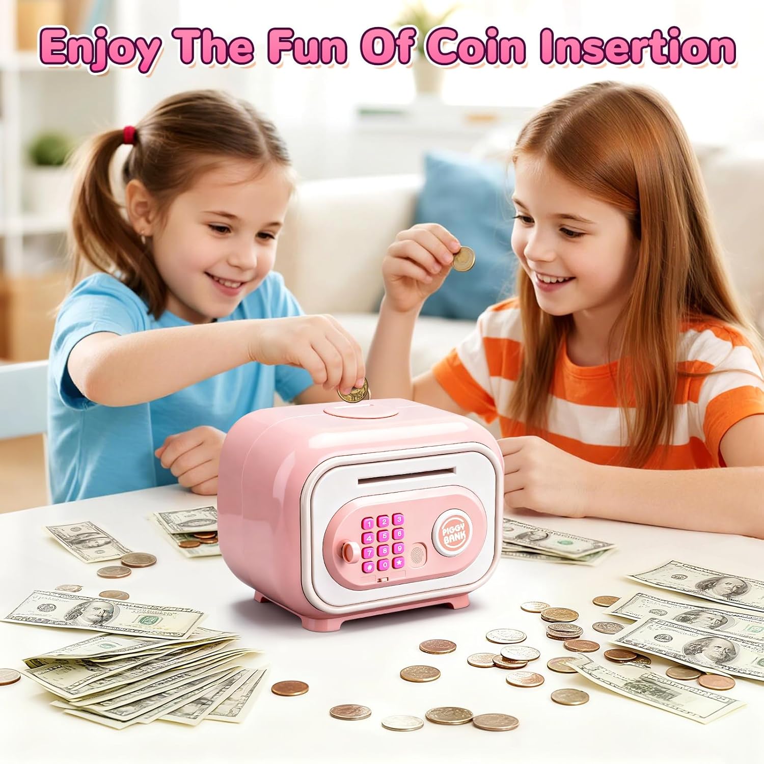 Large Capacity Flashing Feature Deposits Withdrawals 13-18M Safe Money Box Children Suitcase Fingerprint Password Piggy Bank - Image 2