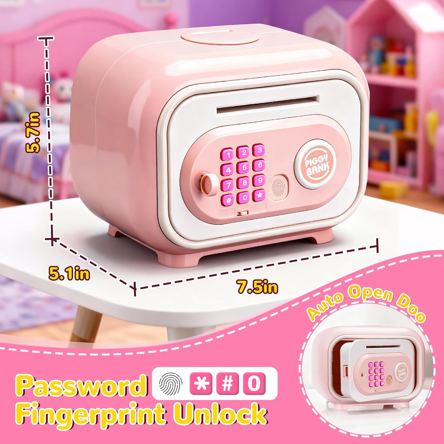 Large Capacity Flashing Feature Deposits Withdrawals 13-18M Safe Money Box Children Suitcase Fingerprint Password Piggy Bank - Image 6