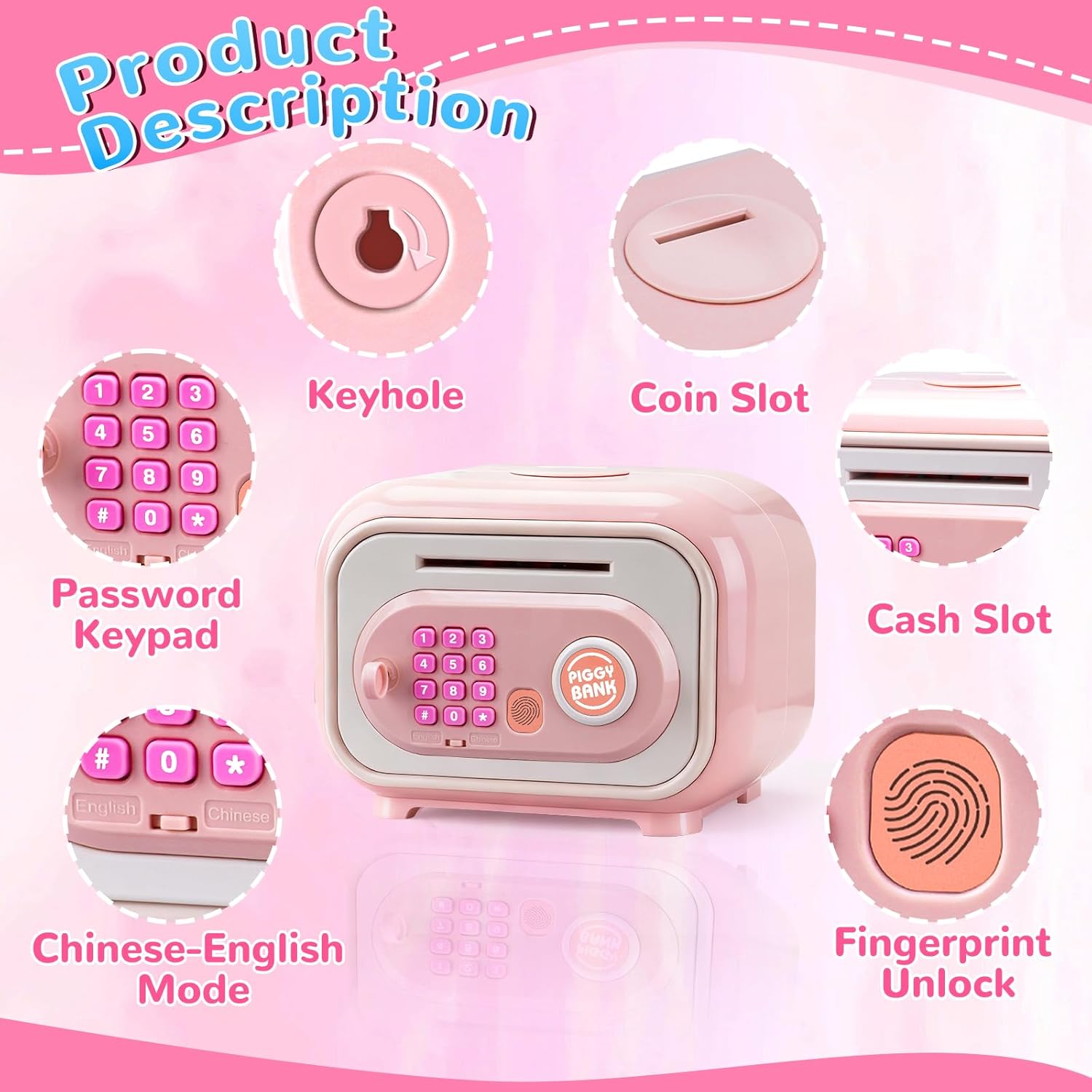 Large Capacity Flashing Feature Deposits Withdrawals 13-18M Safe Money Box Children Suitcase Fingerprint Password Piggy Bank - Image 5
